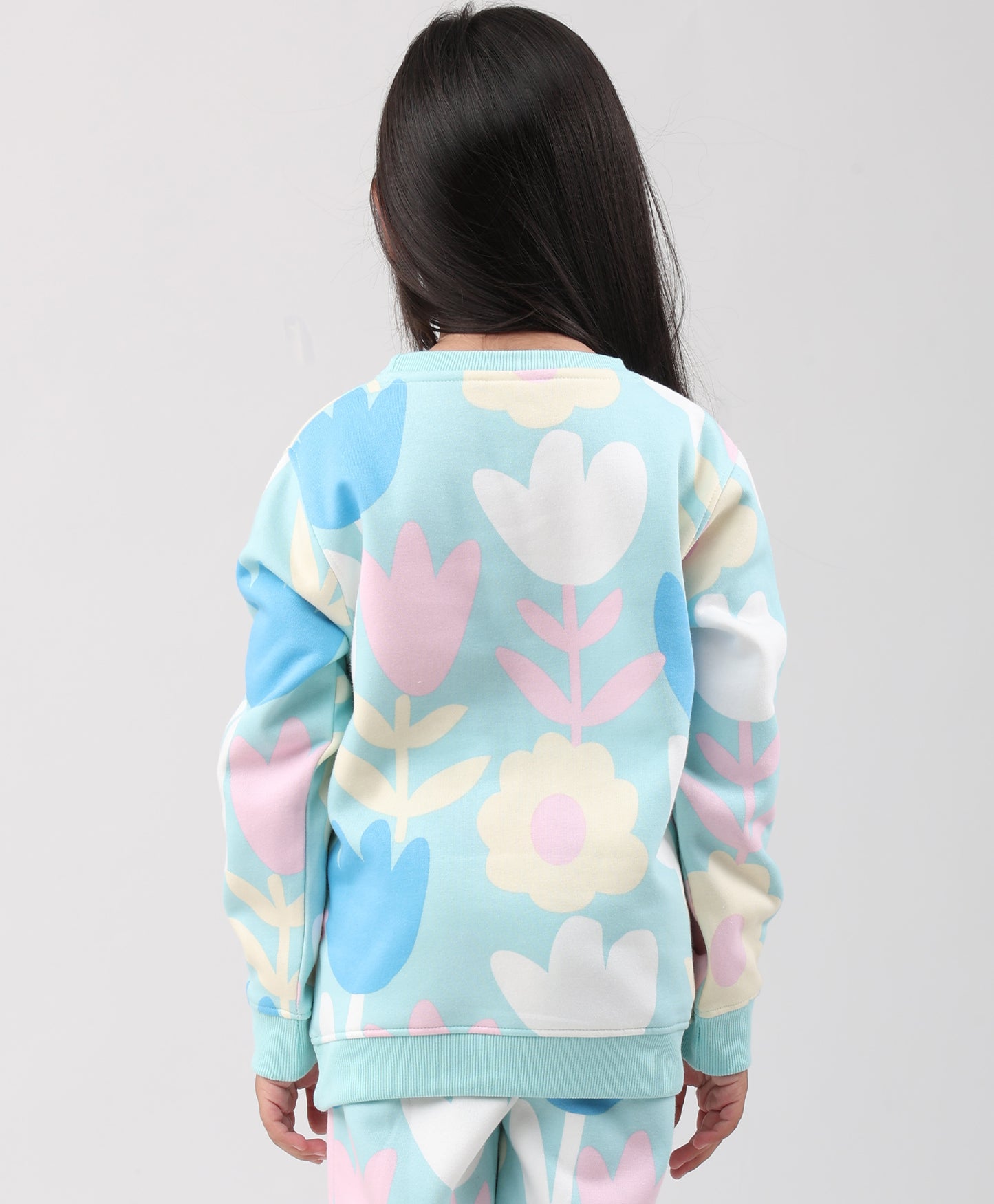 AQUA FLOWER GIRLS FLEECE SWEATSHIRT - AQUA