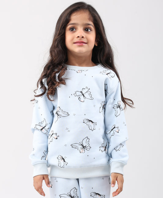 BLUE BUTTERFLY FLEECE GIRLS SWEATSHIRT - BLUE