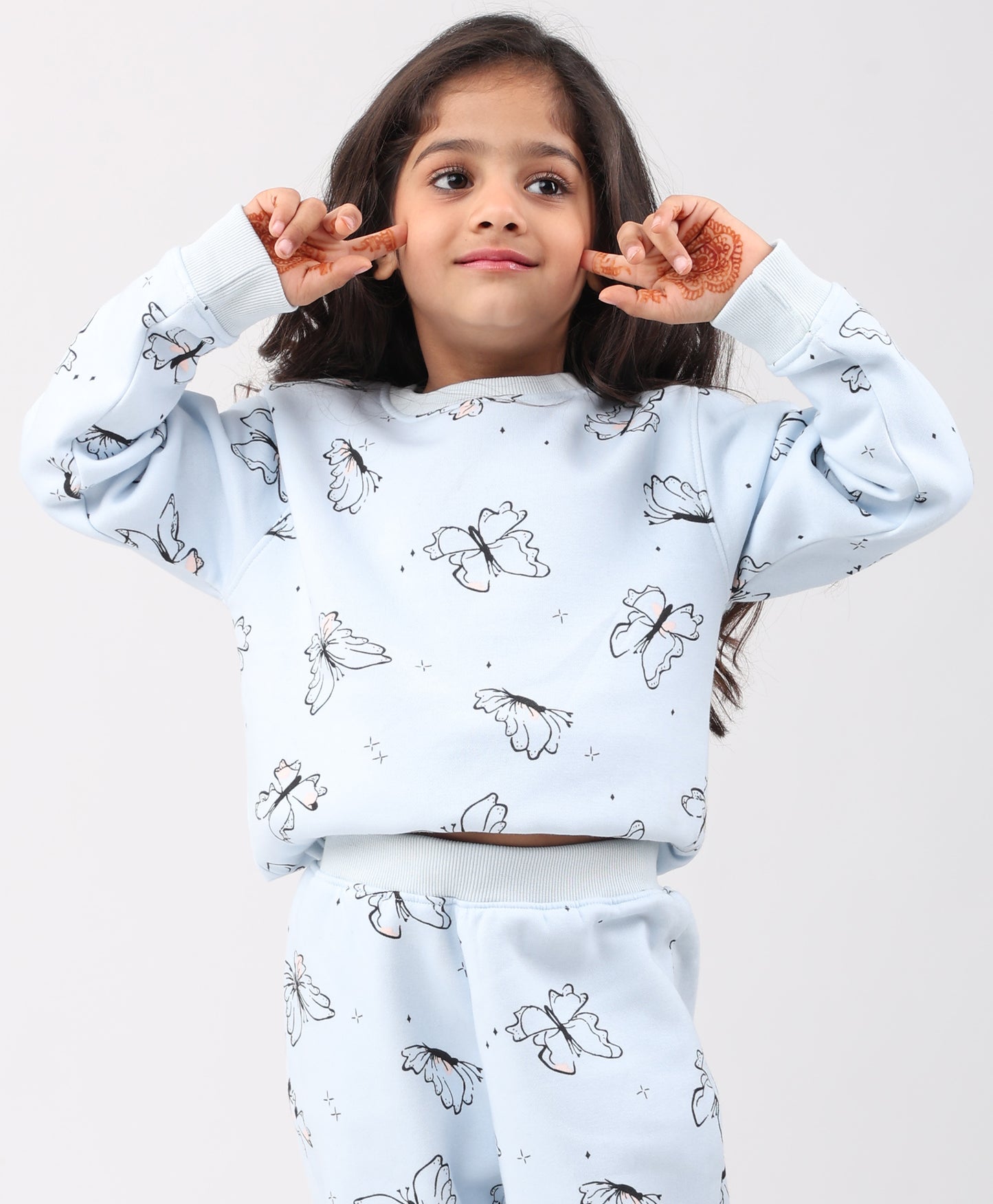 BLUE BUTTERFLY FLEECE GIRLS SWEATSHIRT - BLUE