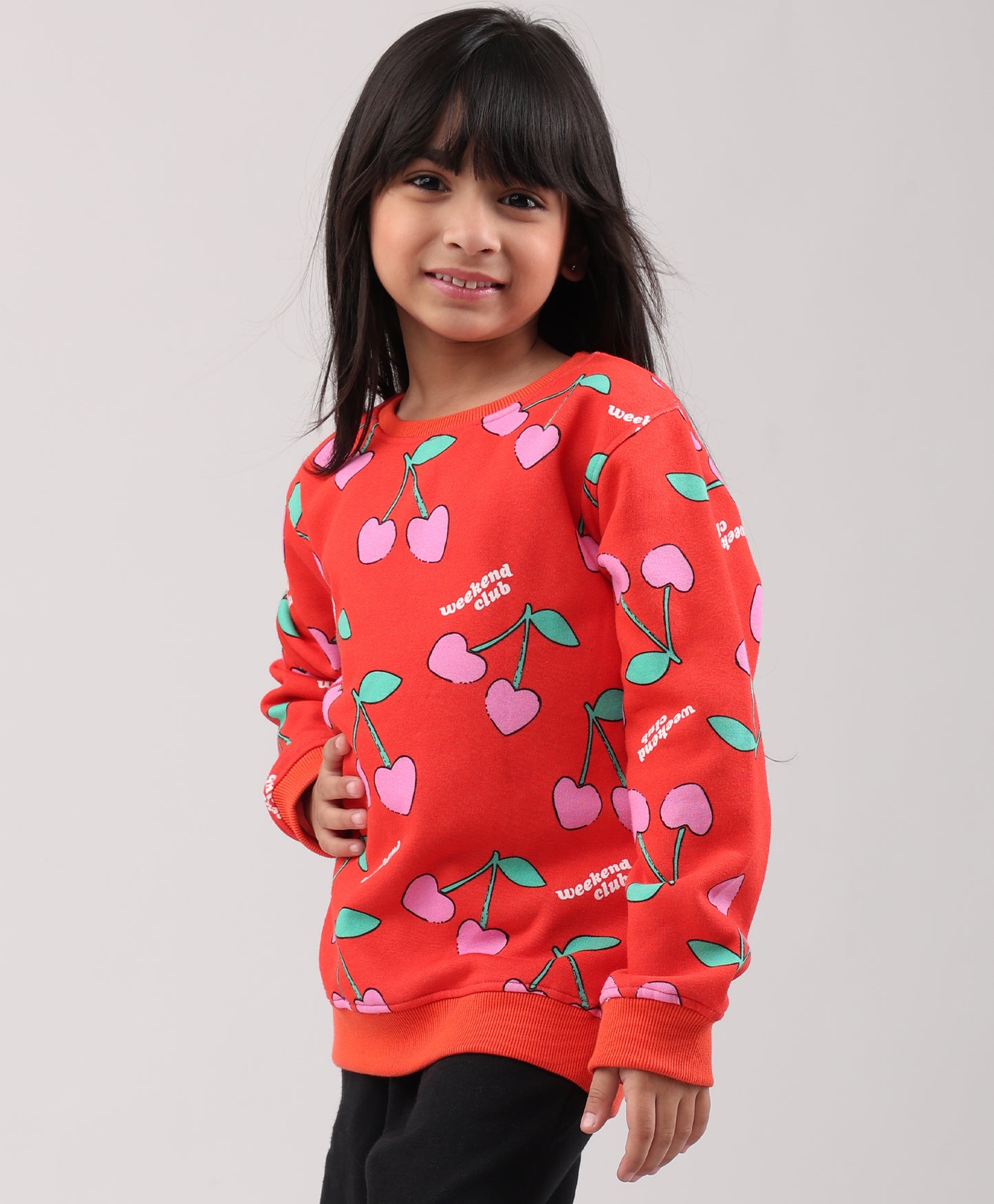 CHERRY RED FLEECE GIRLS SWEATSHIRT - RED