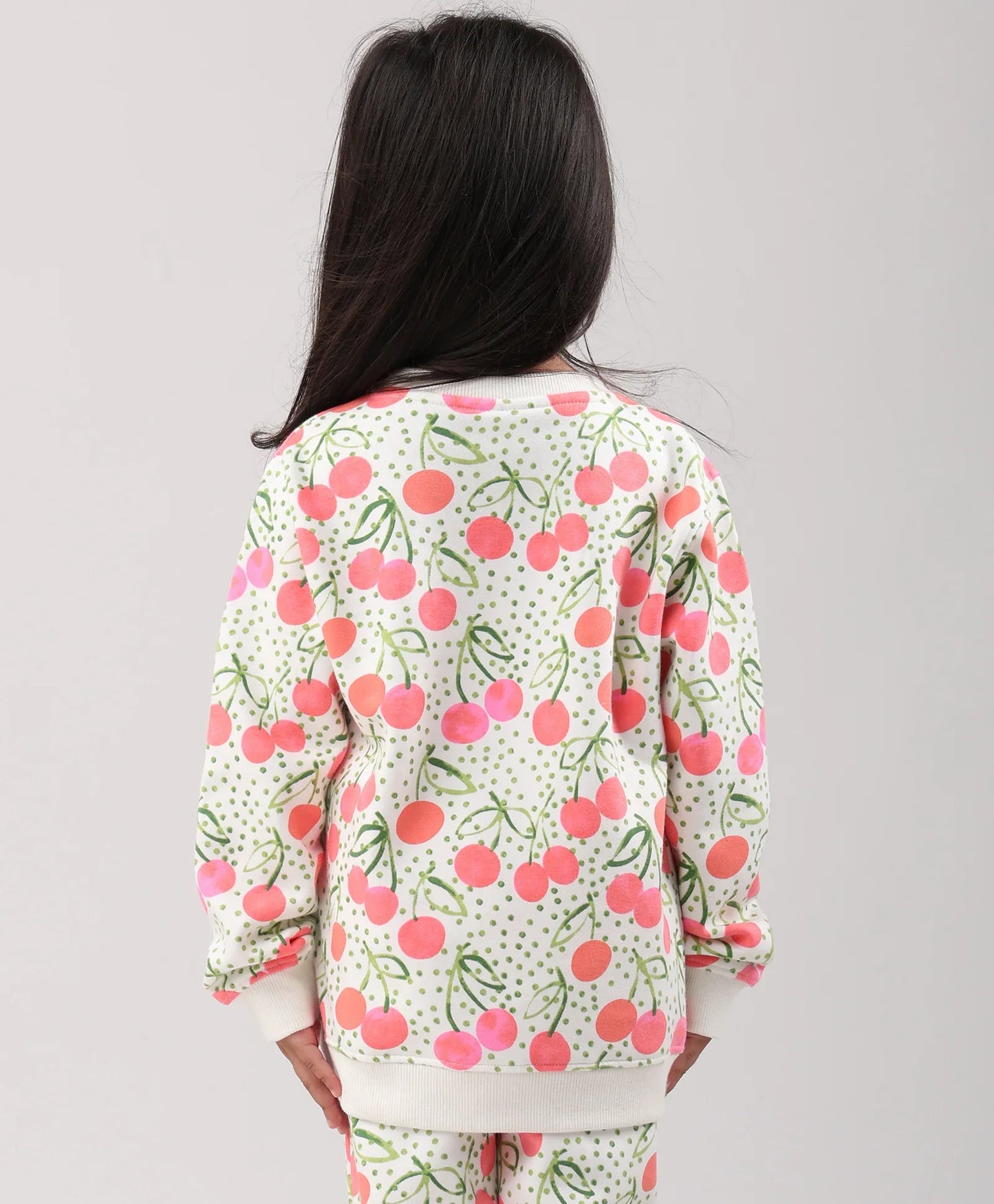 DOTTED CHERRY FLEECE GIRLS SWEATSHIRT - OFF WHITE