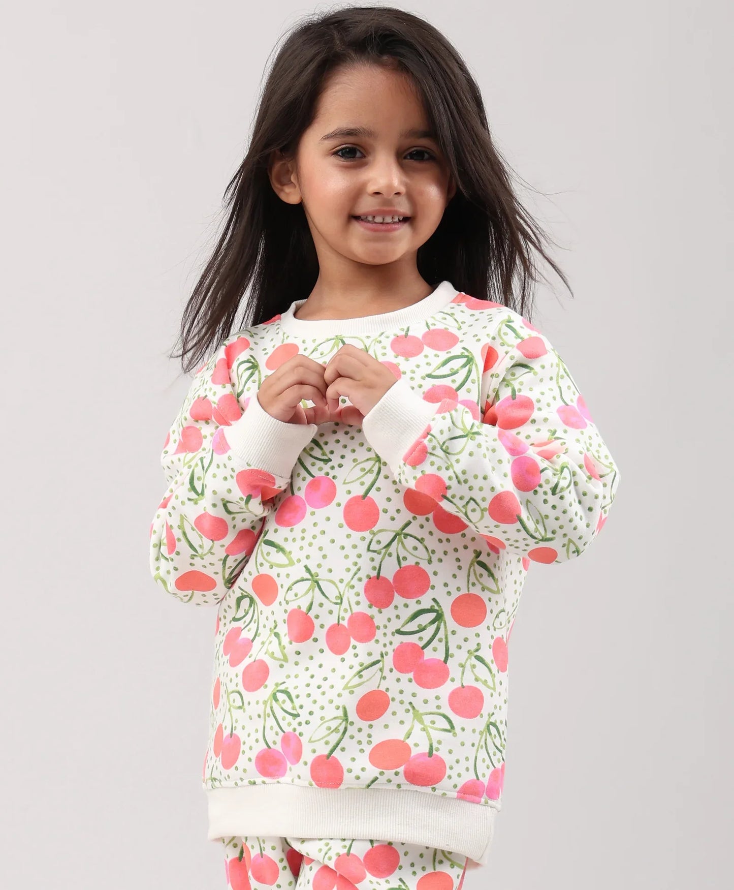 DOTTED CHERRY FLEECE GIRLS SWEATSHIRT - OFF WHITE