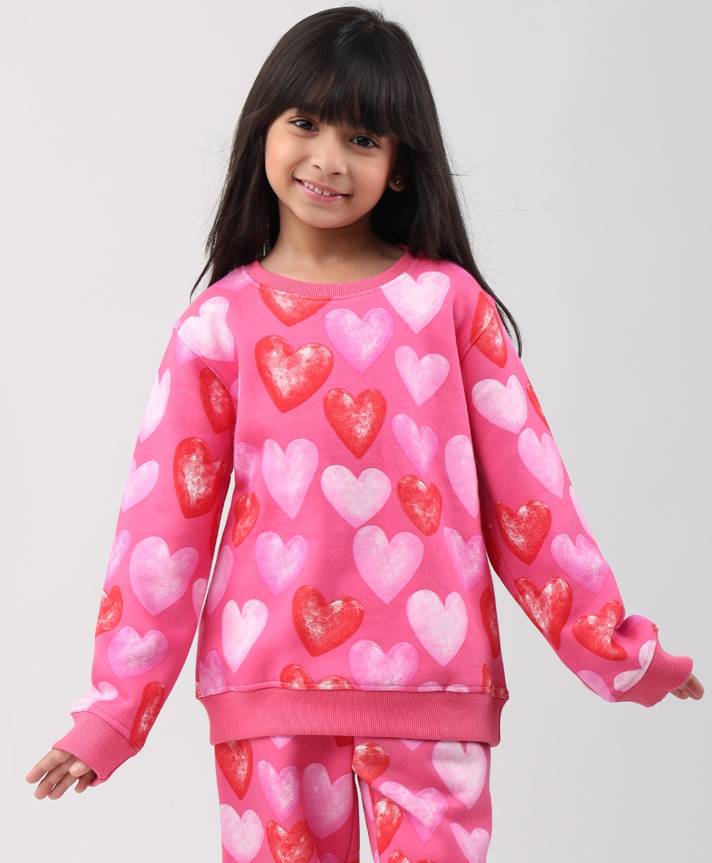 PINK HEARTS FLEECE GIRLS SWEATSHIRT - PINK