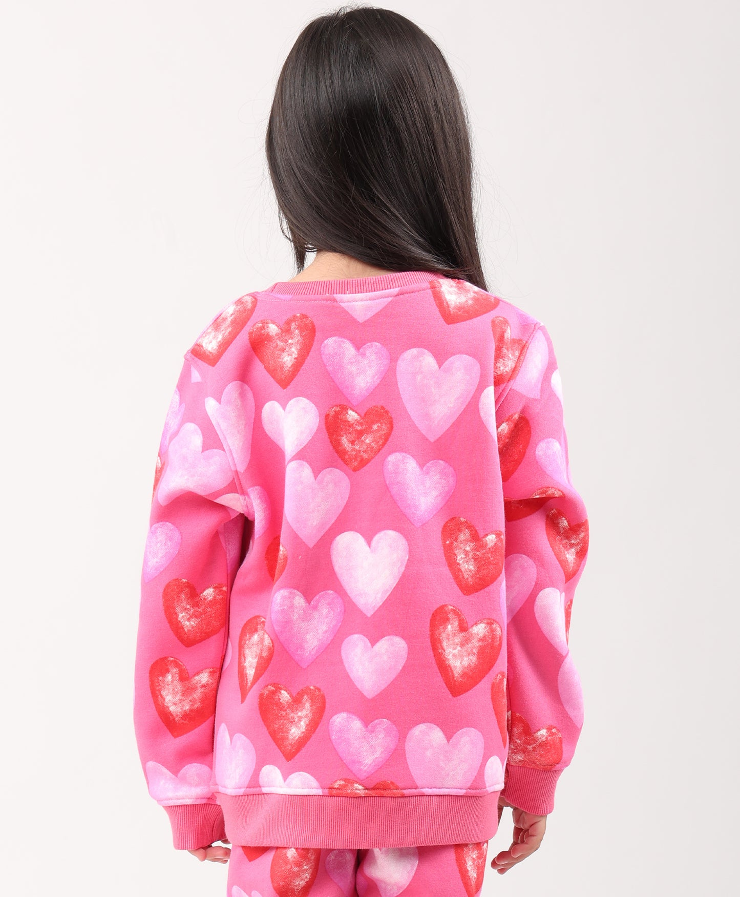 PINK HEARTS FLEECE GIRLS SWEATSHIRT - PINK