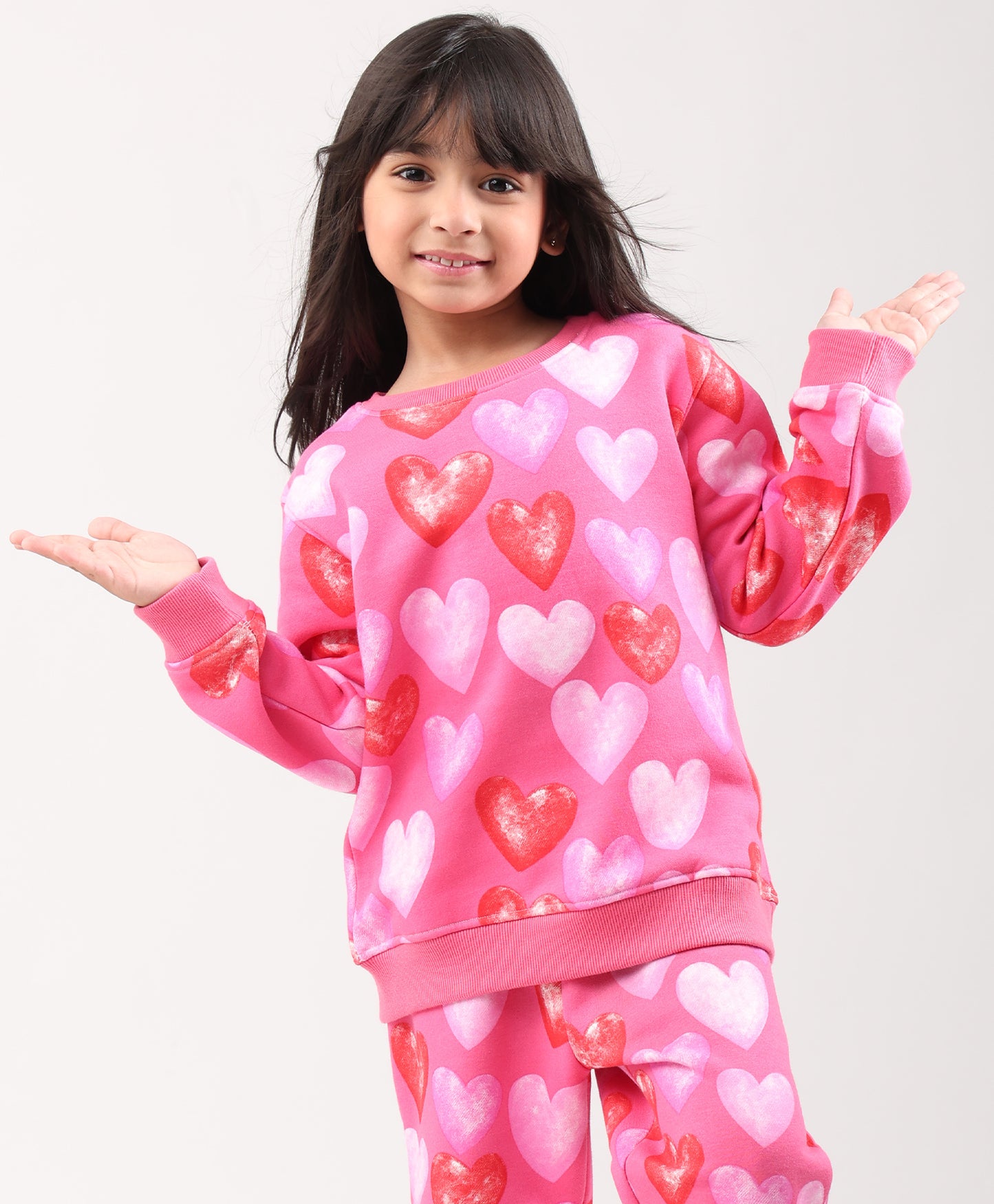 PINK HEARTS FLEECE GIRLS SWEATSHIRT - PINK