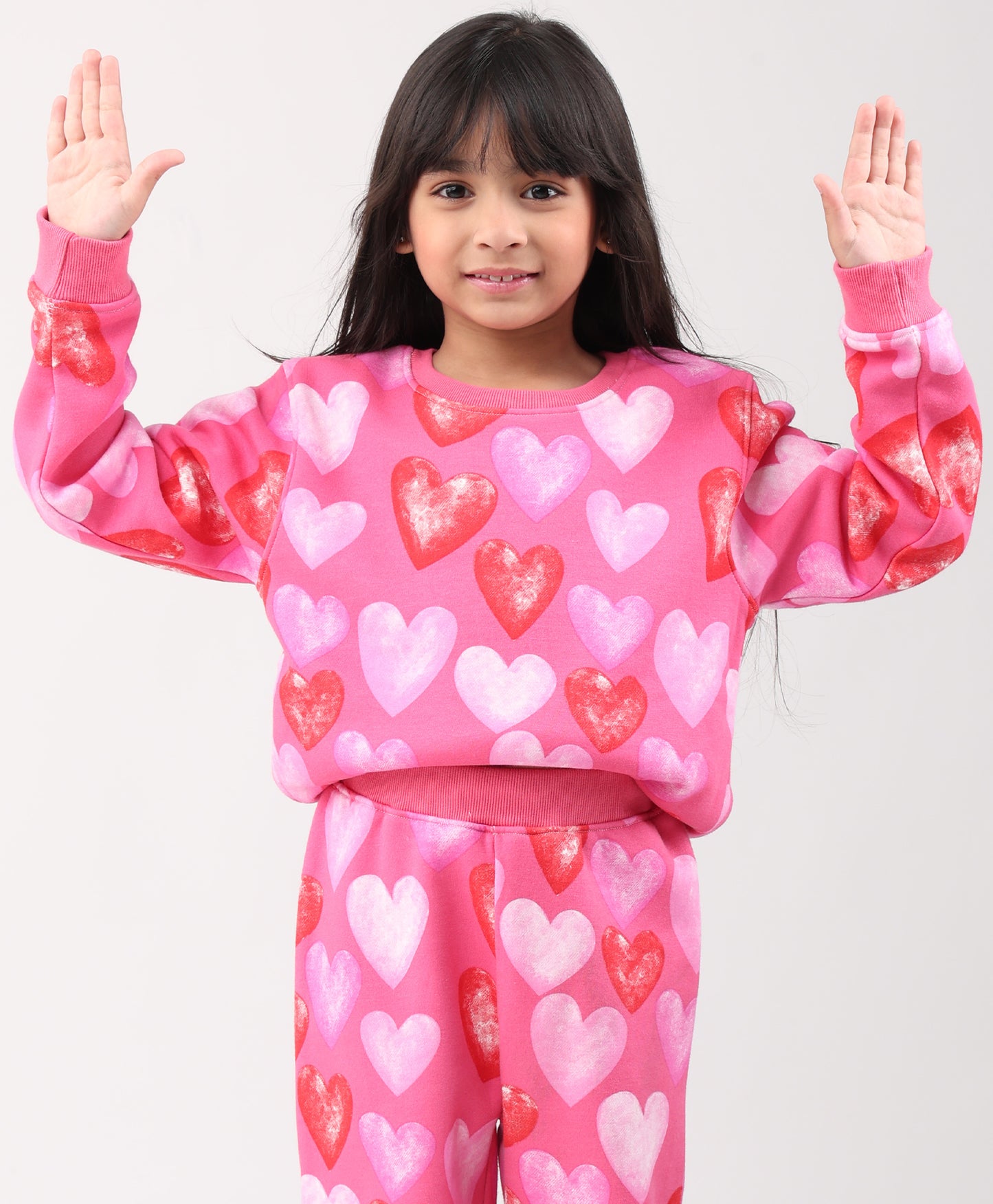 PINK HEARTS FLEECE GIRLS SWEATSHIRT - PINK