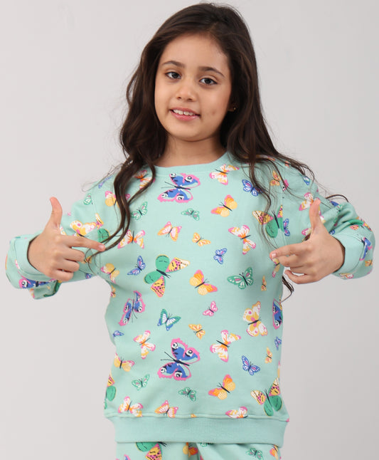 BUTTERFLY GREEN FLEECE GIRLS SWEATSHIRT - GREEN