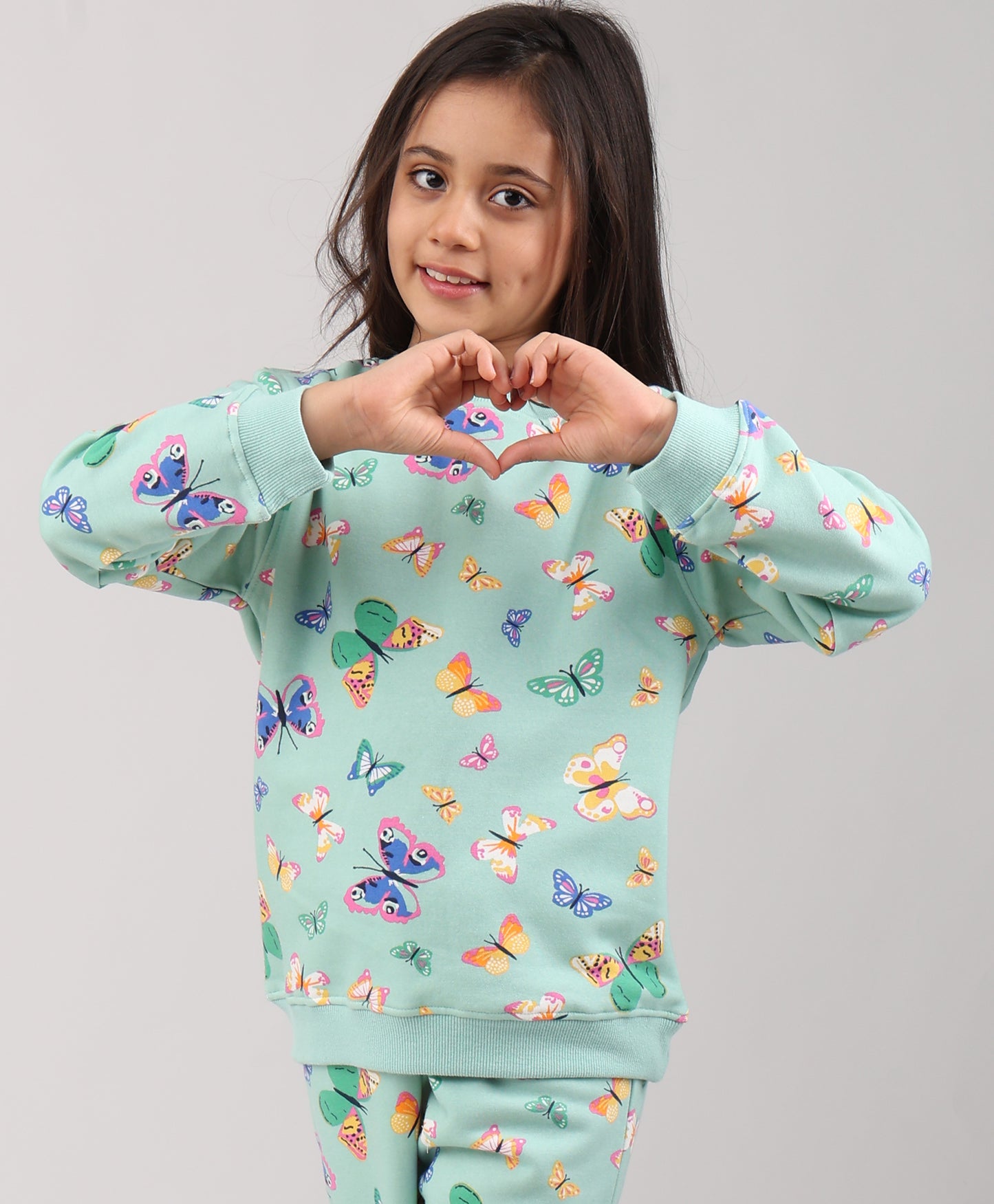 BUTTERFLY GREEN FLEECE GIRLS SWEATSHIRT - GREEN