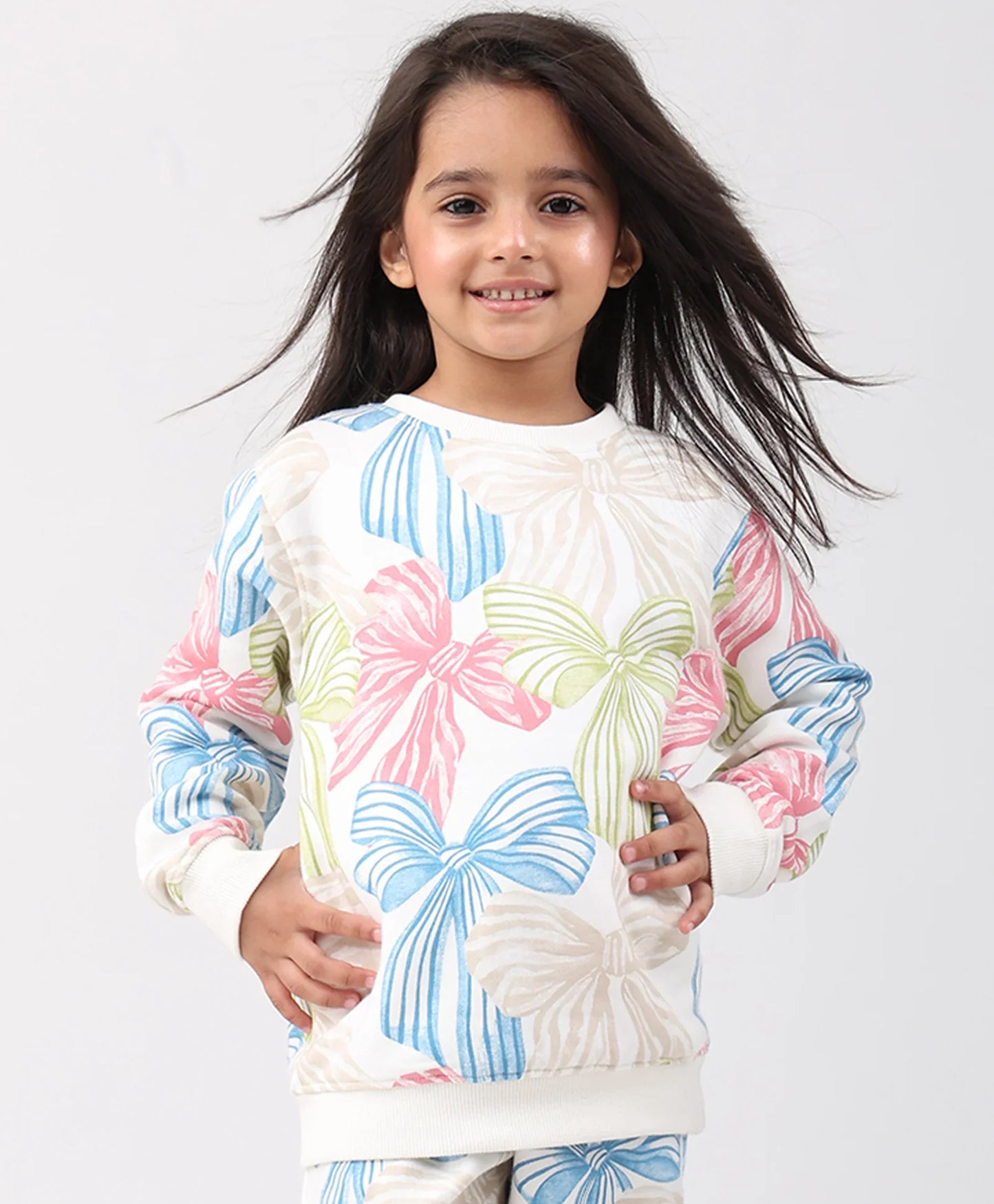 PAINTED BOW FLEECE GIRLS SWEATSHIRT - OFF WHITE