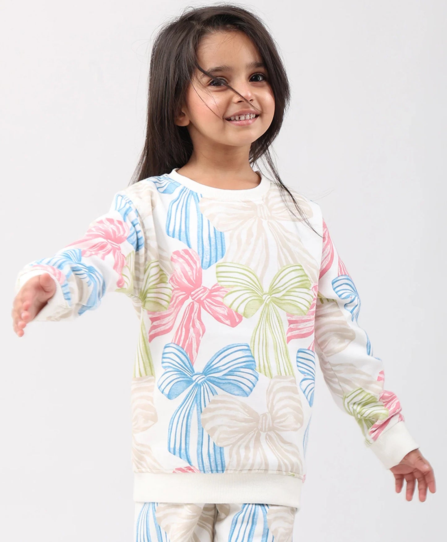 PAINTED BOW FLEECE GIRLS SWEATSHIRT - OFF WHITE