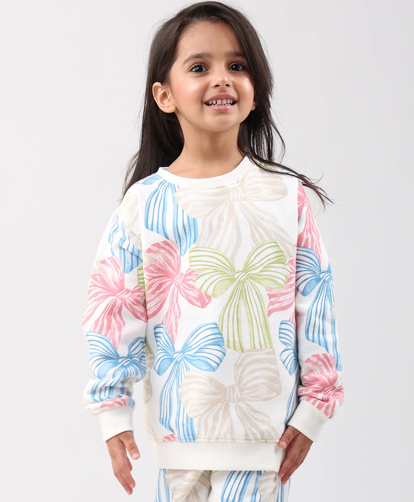 PAINTED BOW FLEECE GIRLS SWEATSHIRT - OFF WHITE