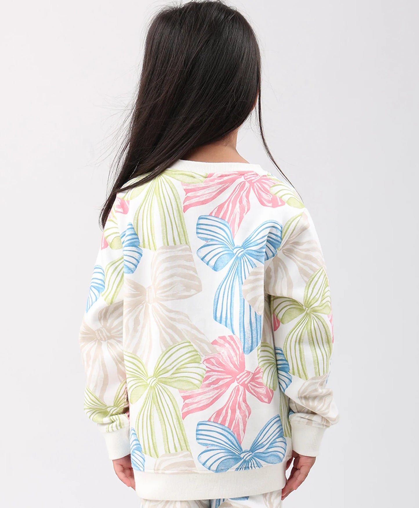 PAINTED BOW FLEECE GIRLS SWEATSHIRT - OFF WHITE