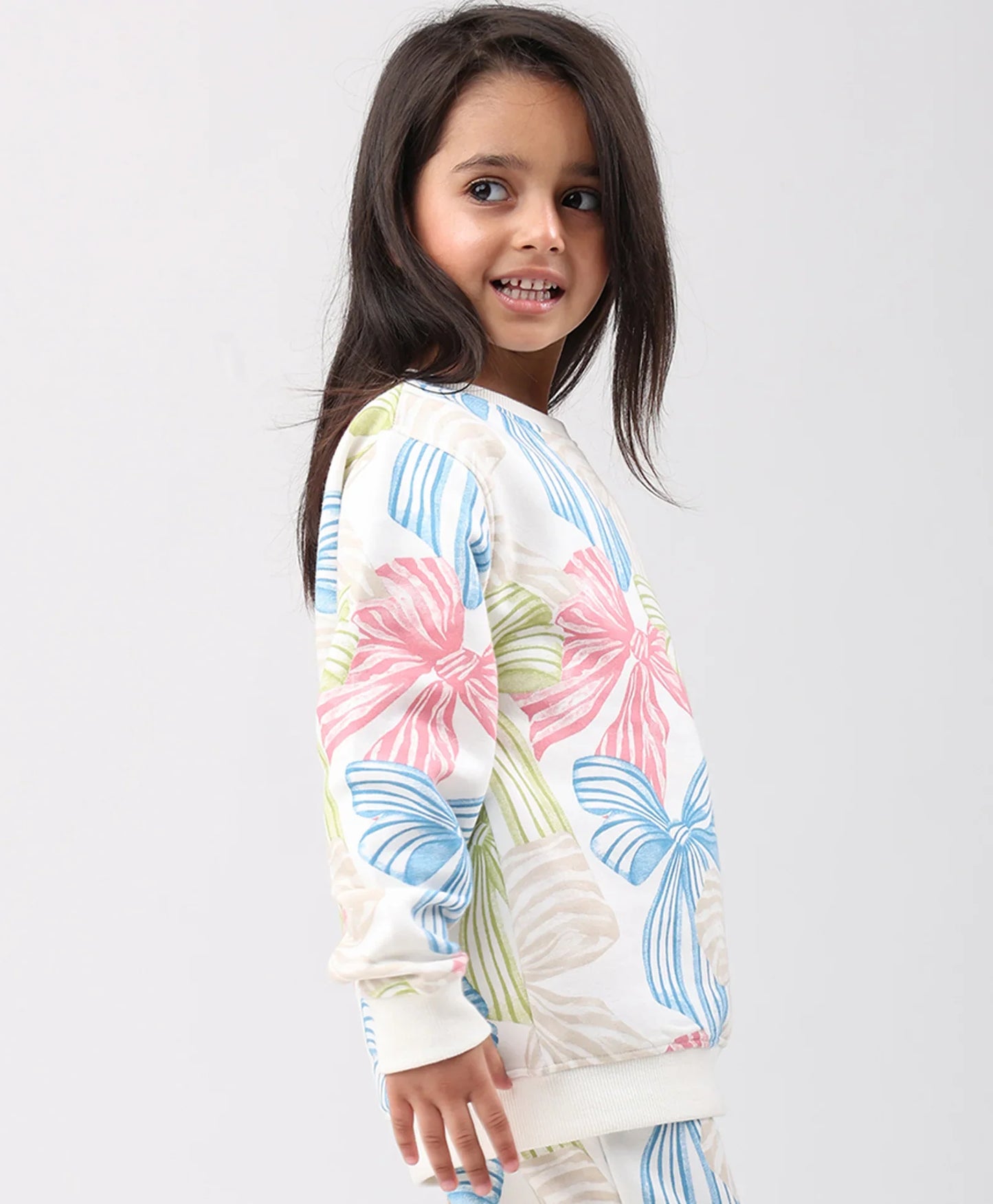 PAINTED BOW FLEECE GIRLS SWEATSHIRT - OFF WHITE