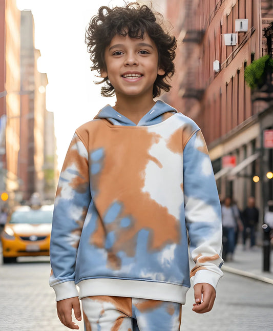 BLUE BROWN TIE DYE FLEECE HOODIE - BROWN