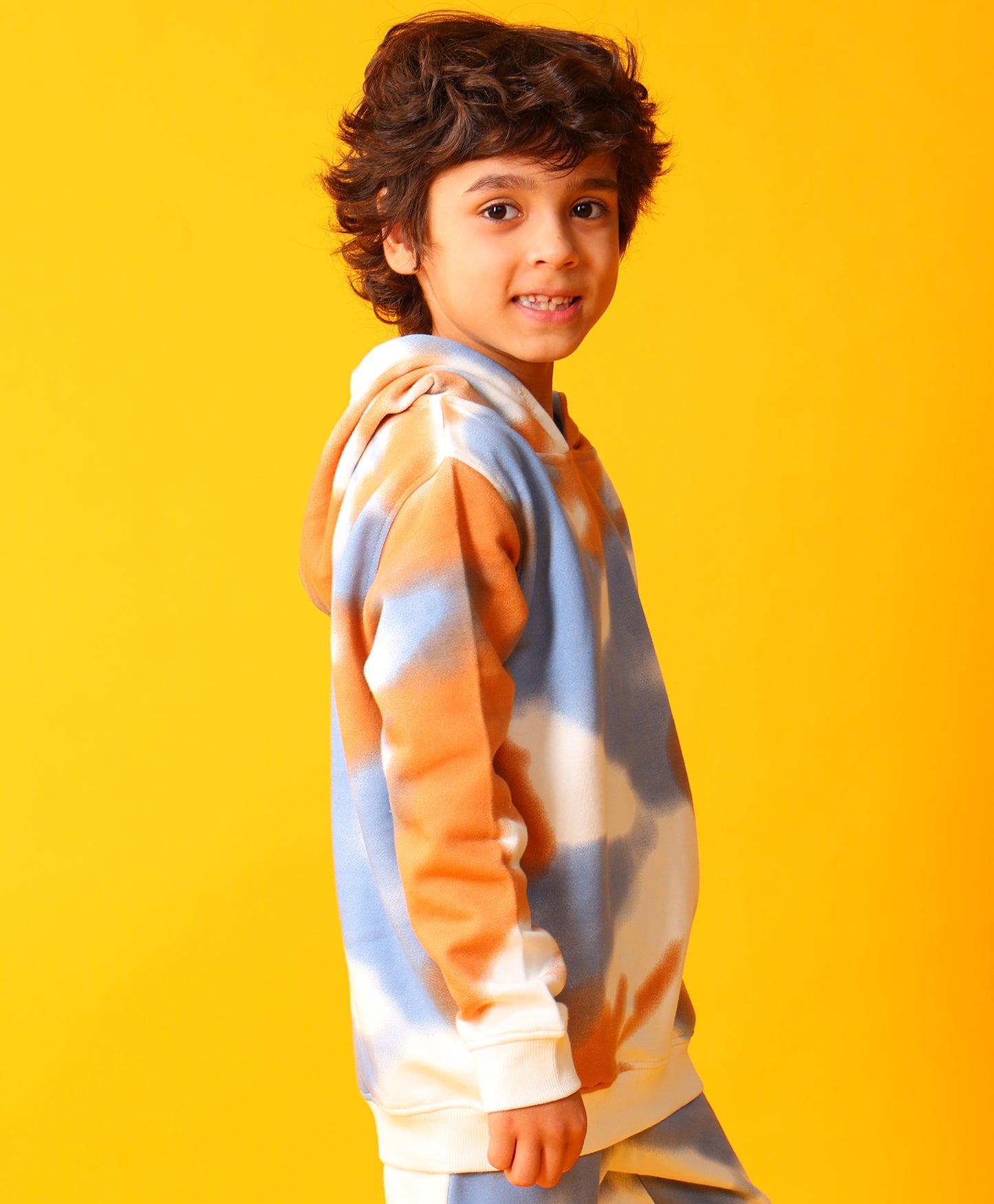 BLUE BROWN TIE DYE FLEECE HOODIE - BROWN