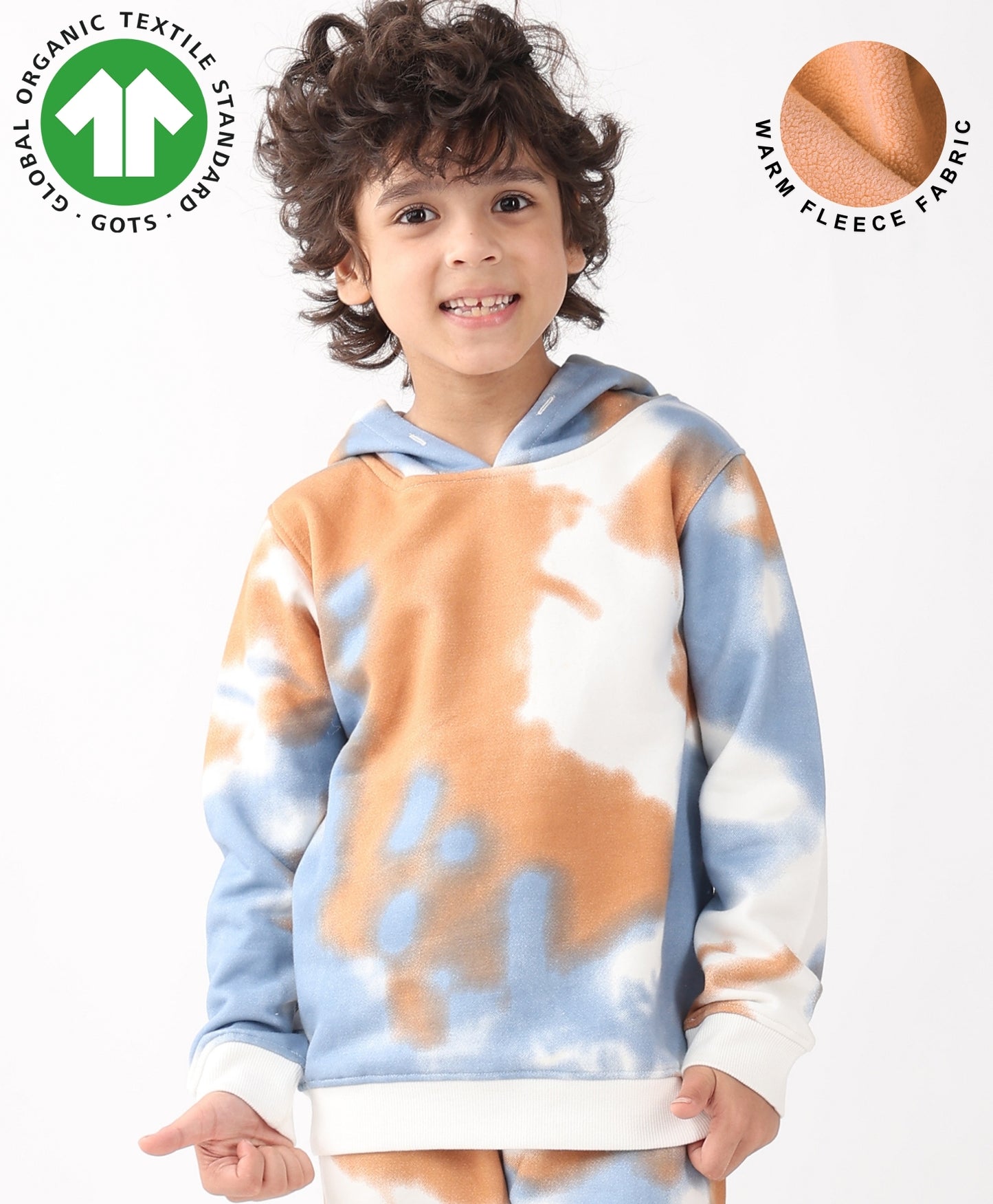 BLUE BROWN TIE DYE FLEECE HOODIE - BROWN