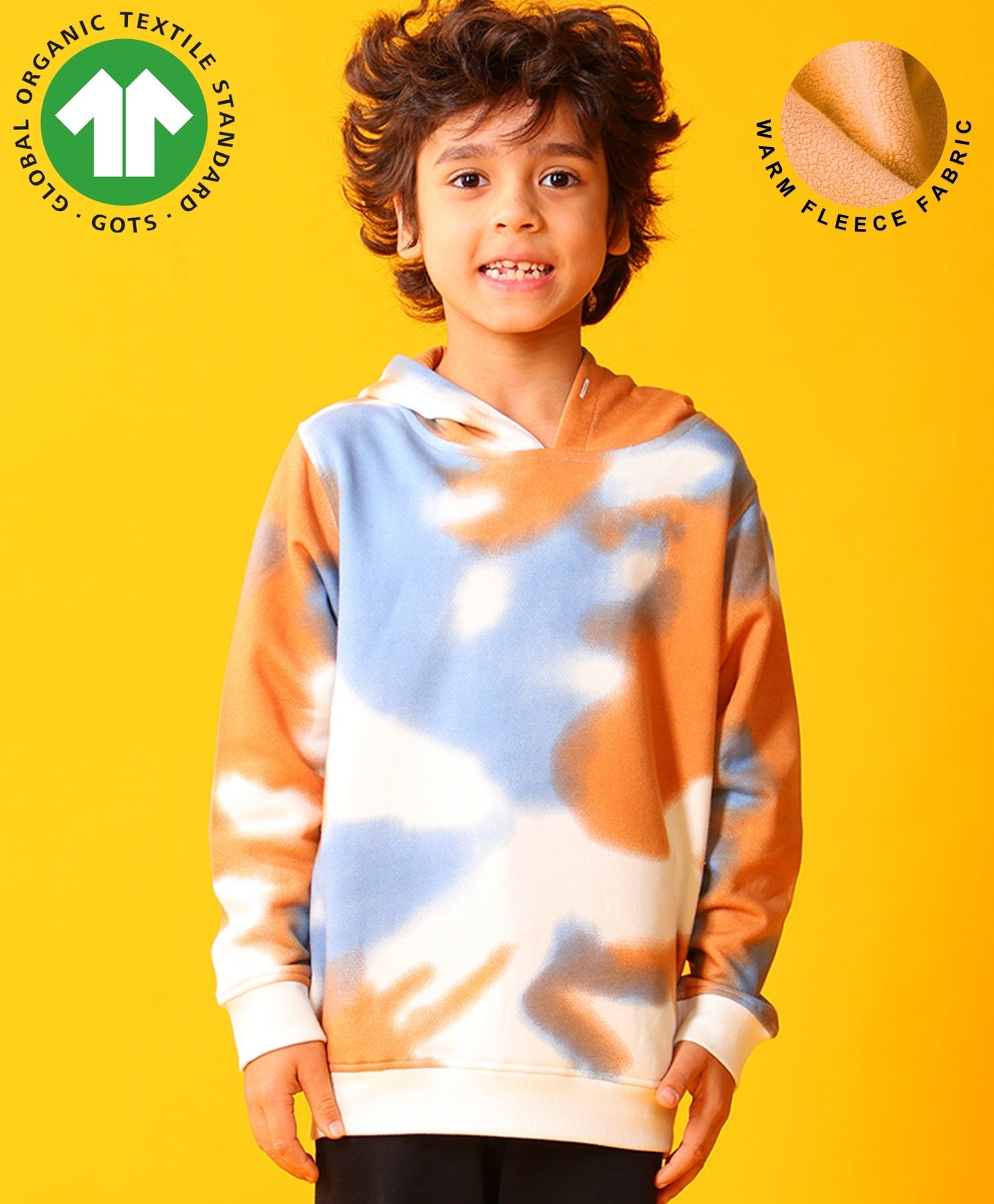 BLUE BROWN TIE DYE FLEECE HOODIE - BROWN