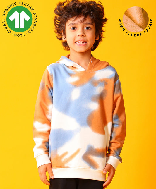 BLUE BROWN TIE DYE FLEECE HOODIE - BROWN