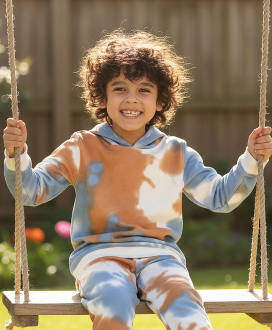 BLUE BROWN TIE DYE FLEECE HOODIE - BROWN