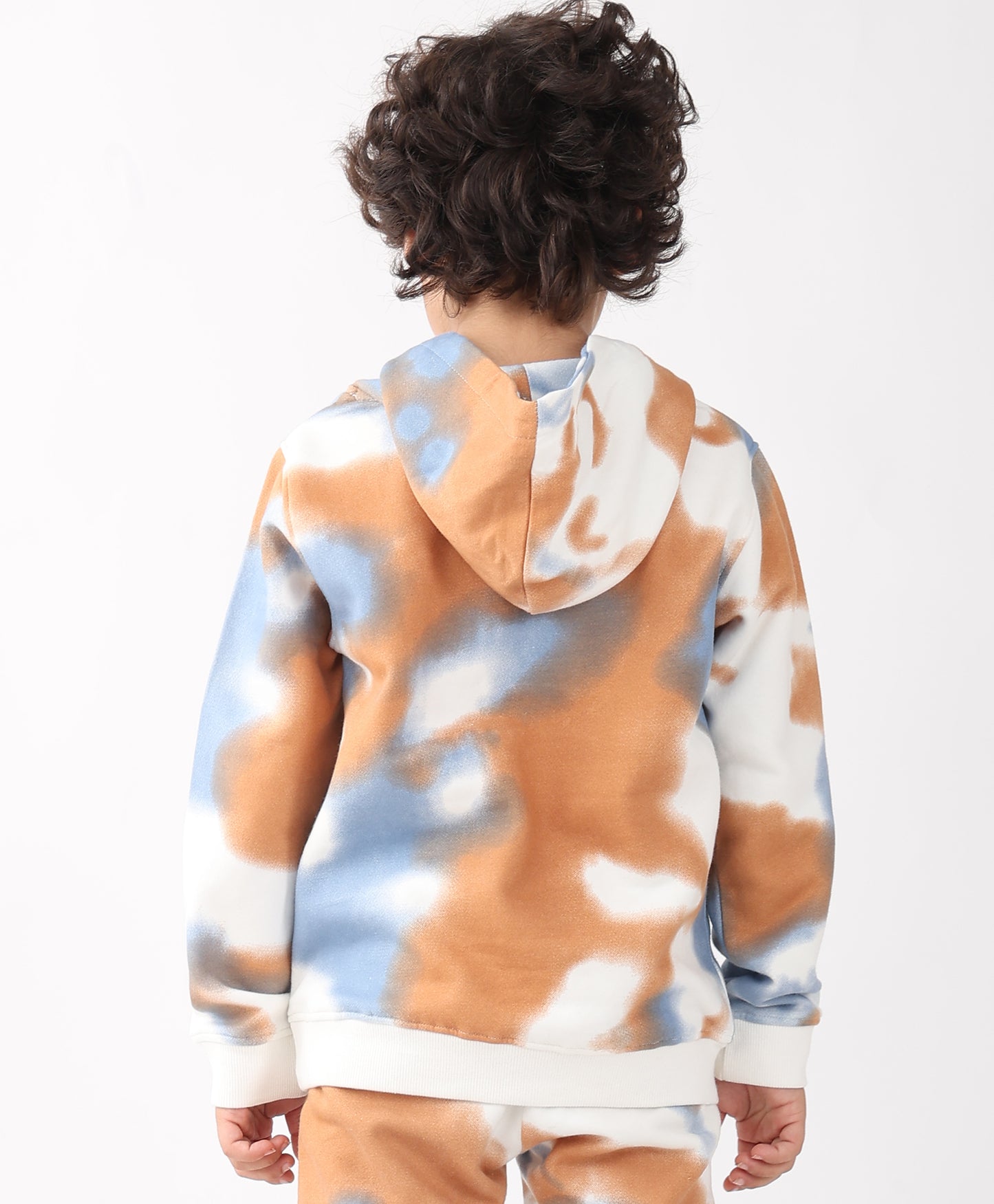 BLUE BROWN TIE DYE FLEECE HOODIE - BROWN