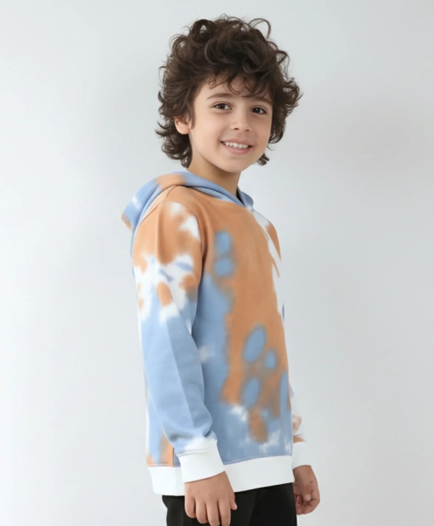 BLUE BROWN TIE DYE FLEECE HOODIE - BROWN