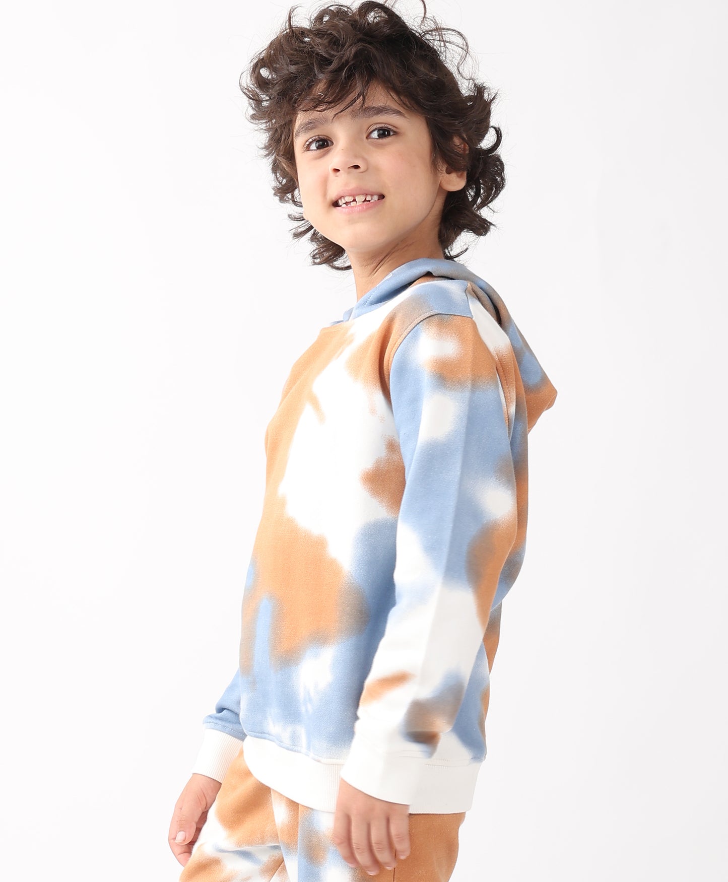 BLUE BROWN TIE DYE FLEECE HOODIE - BROWN