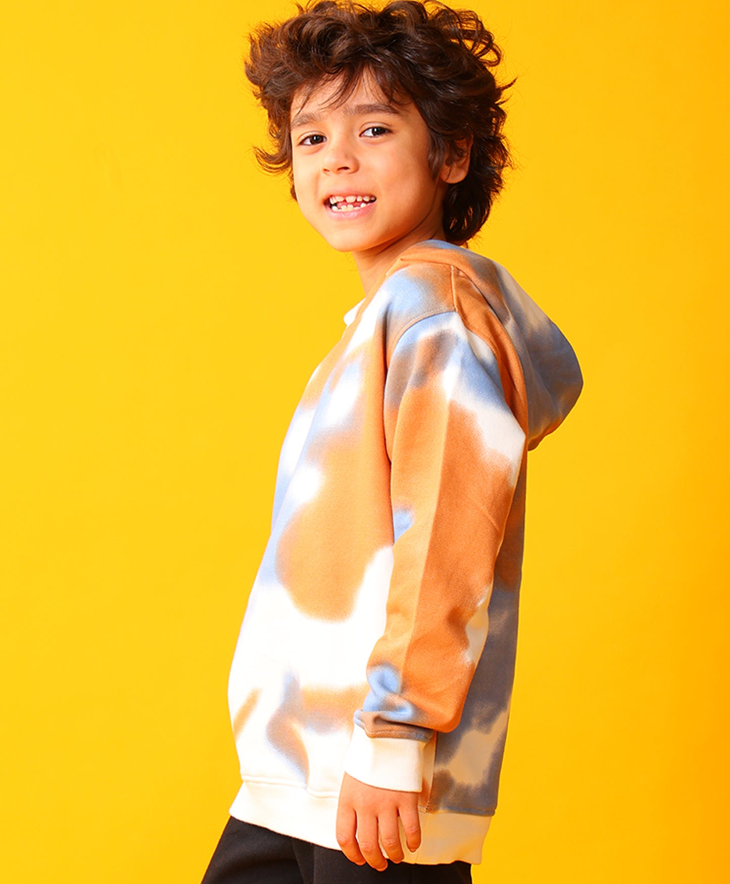 BLUE BROWN TIE DYE FLEECE HOODIE - BROWN