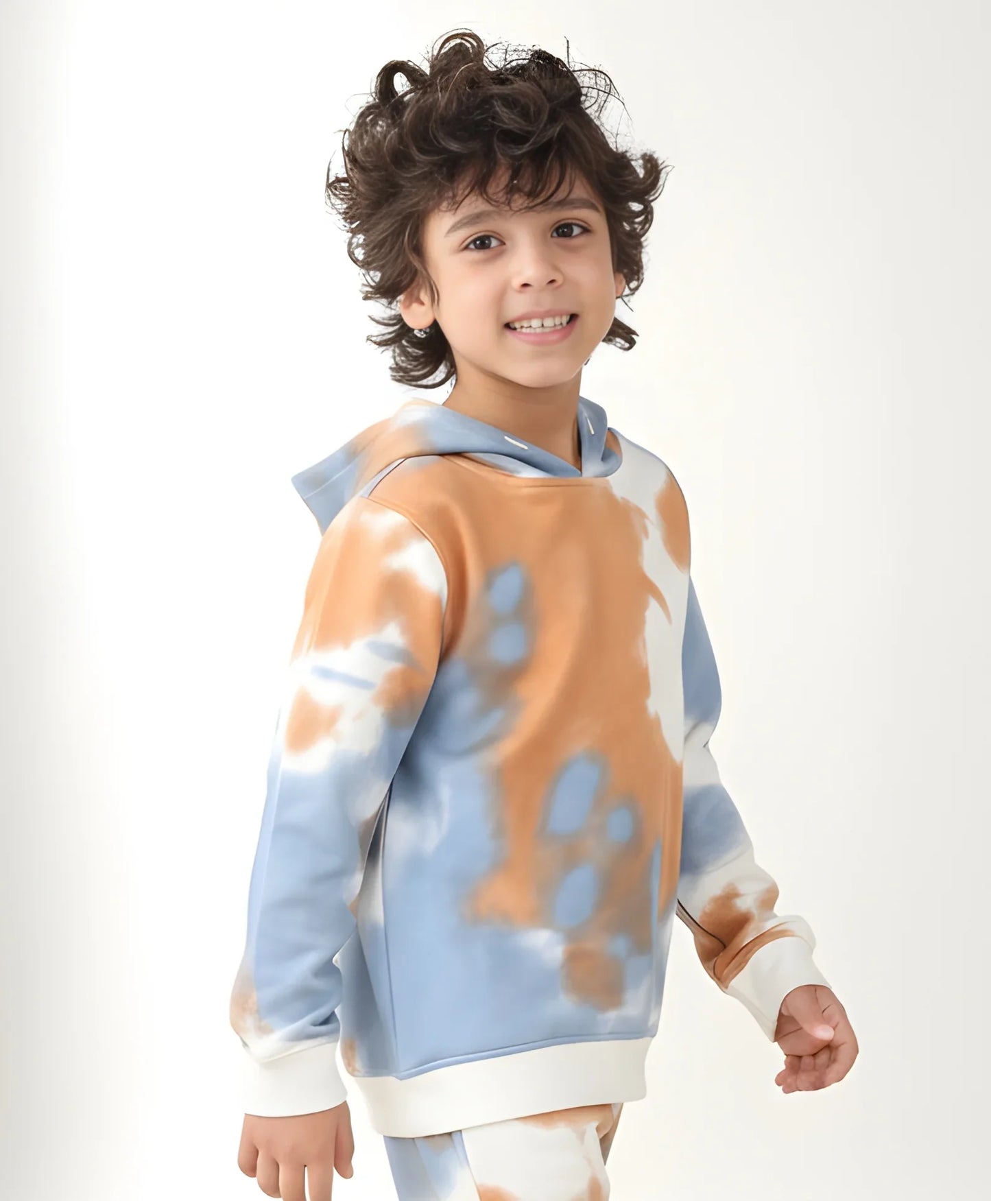 BLUE BROWN TIE DYE FLEECE HOODIE - BROWN