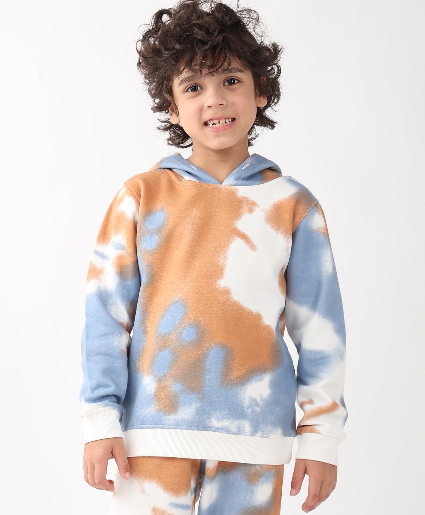 BLUE BROWN TIE DYE FLEECE HOODIE - BROWN