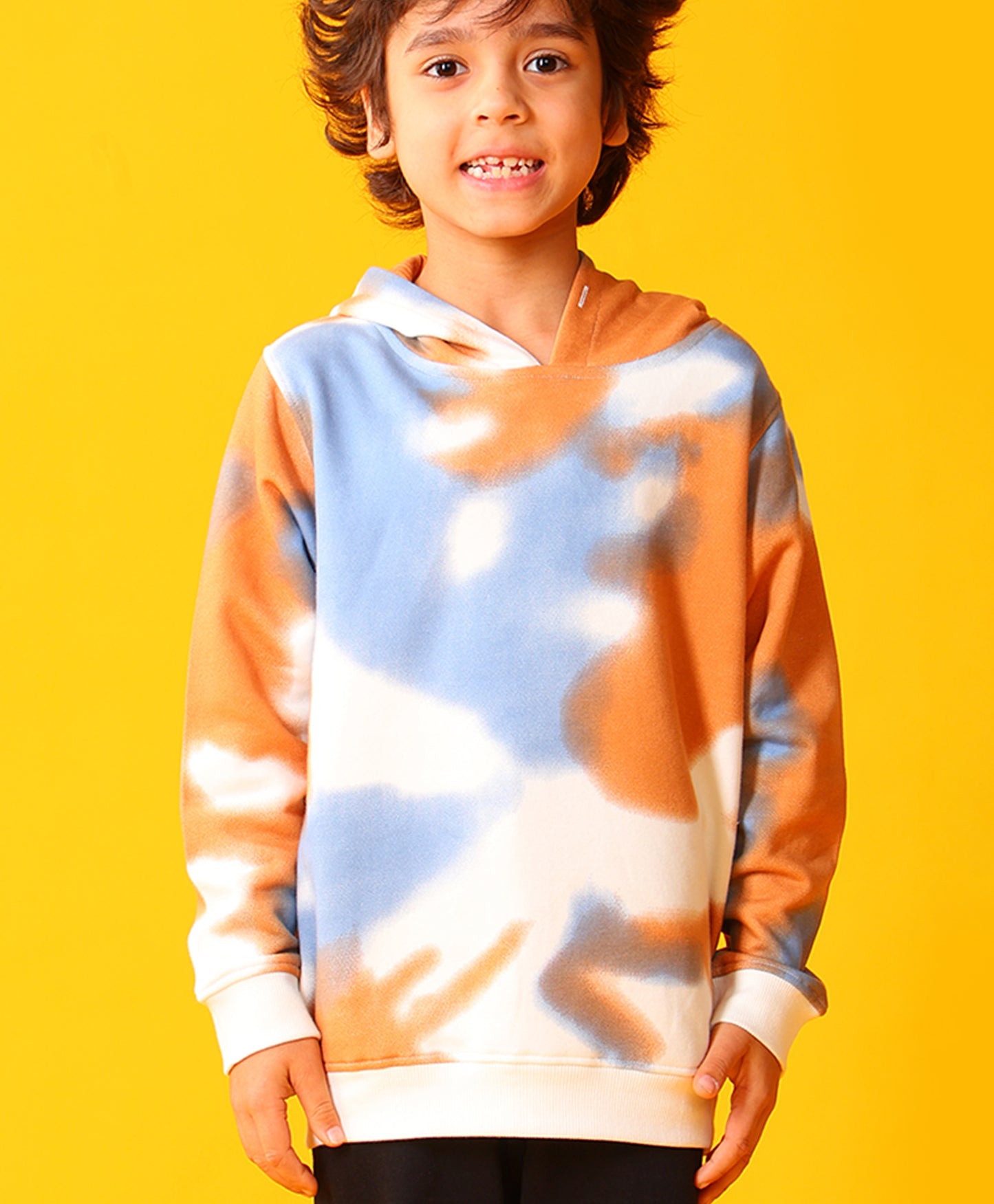 BLUE BROWN TIE DYE FLEECE HOODIE - BROWN