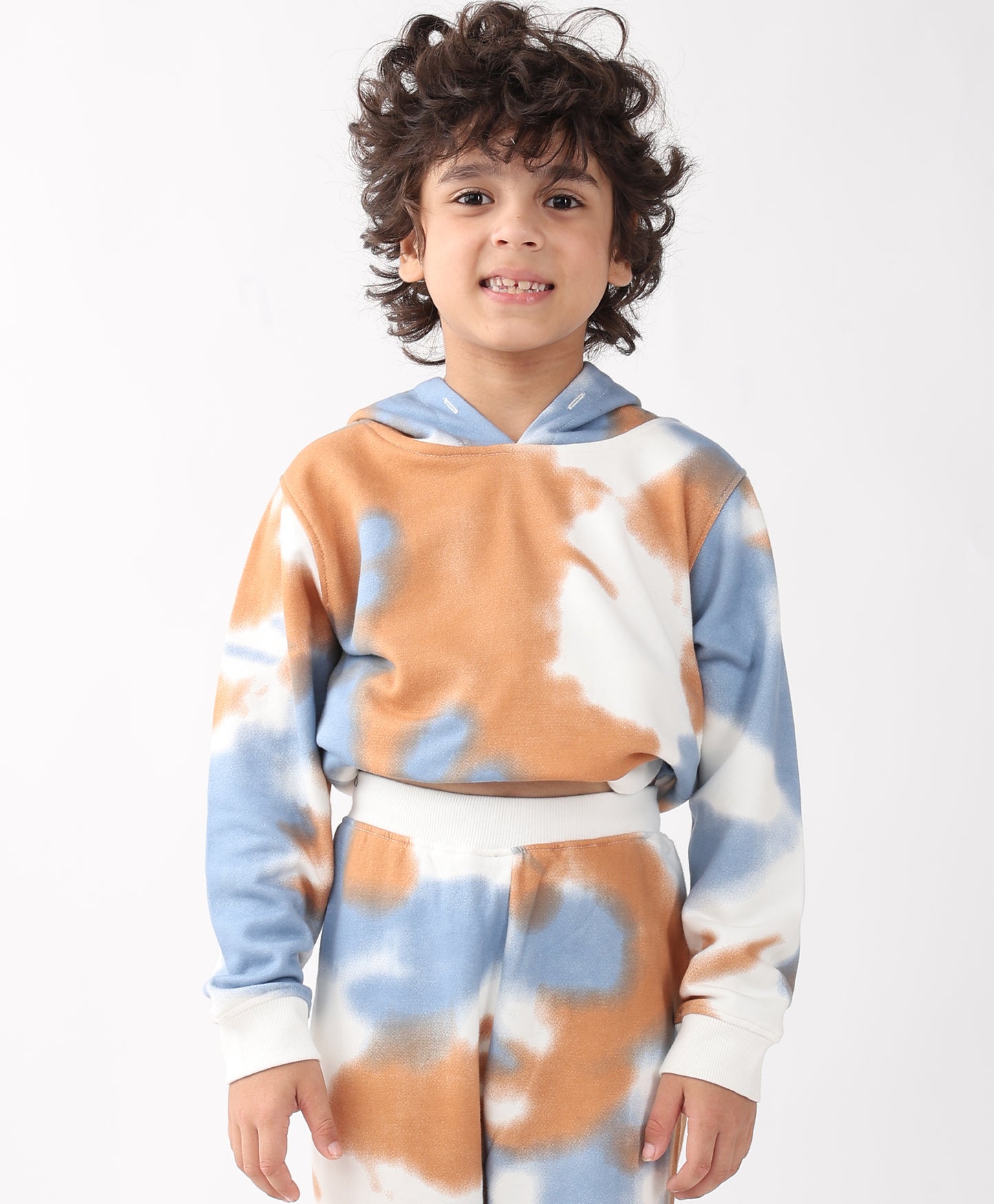 BLUE BROWN TIE DYE FLEECE HOODIE - BROWN