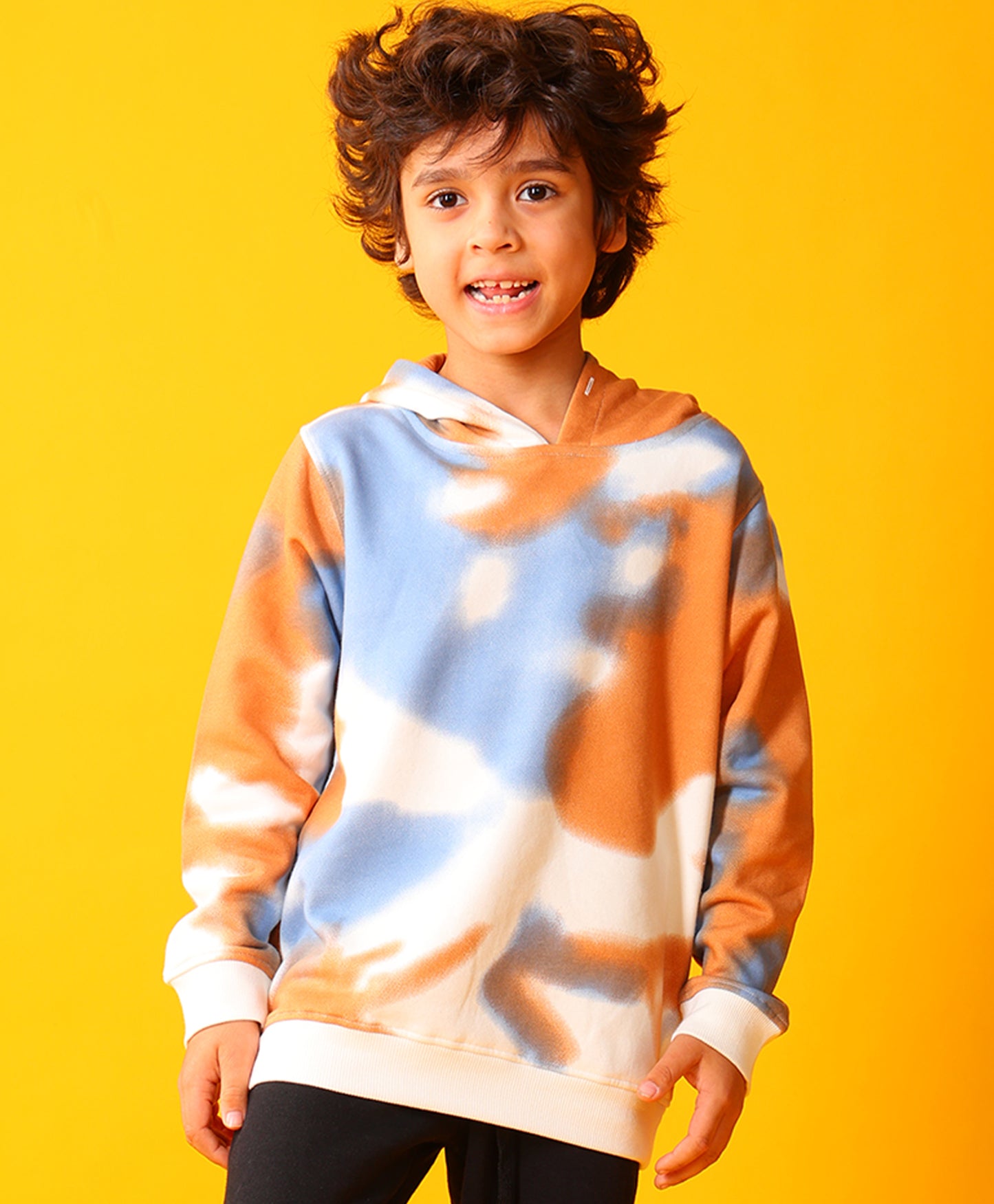 BLUE BROWN TIE DYE FLEECE HOODIE - BROWN