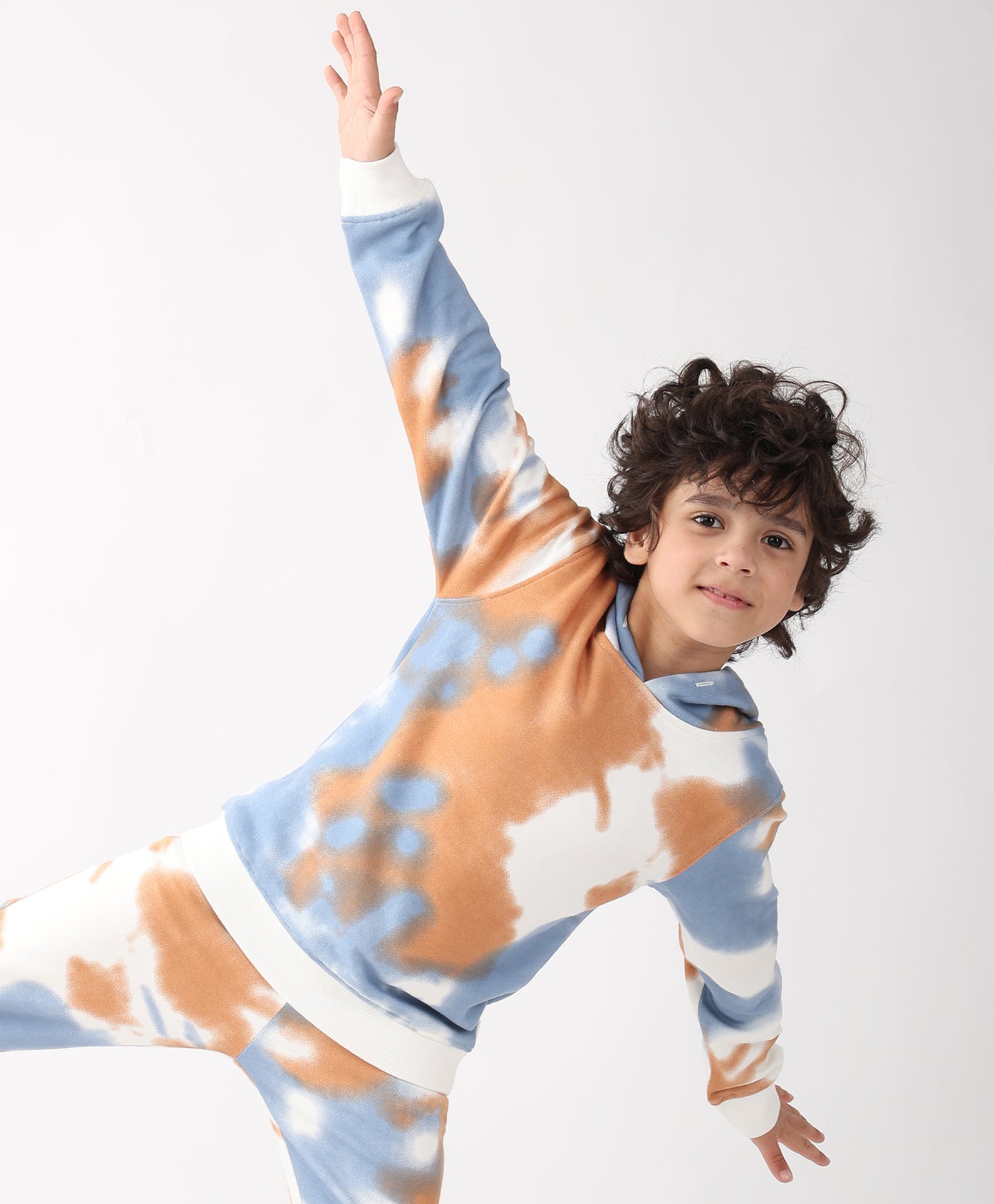 BLUE BROWN TIE DYE FLEECE HOODIE - BROWN