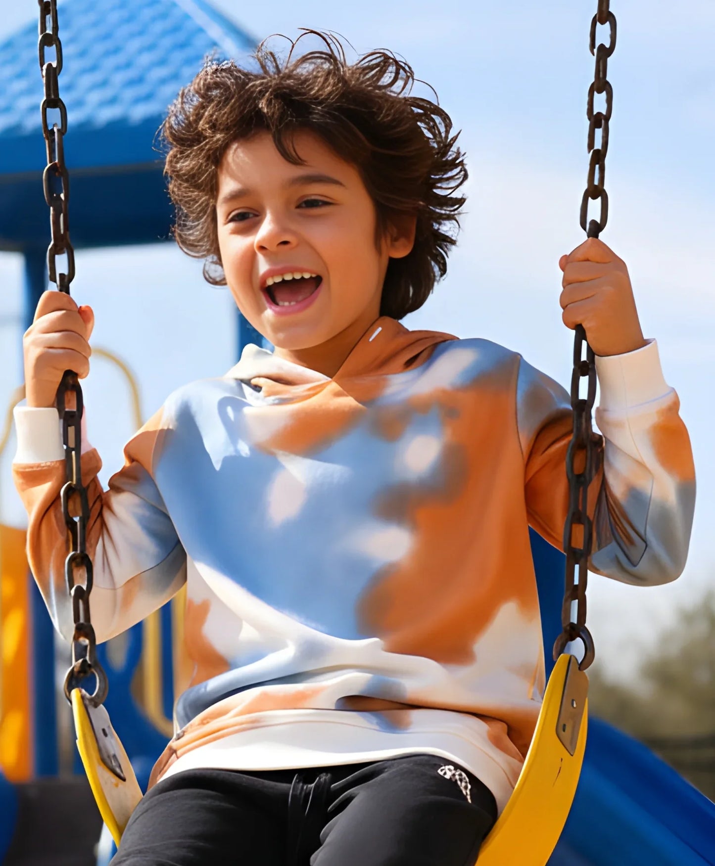 BLUE BROWN TIE DYE FLEECE HOODIE - BROWN