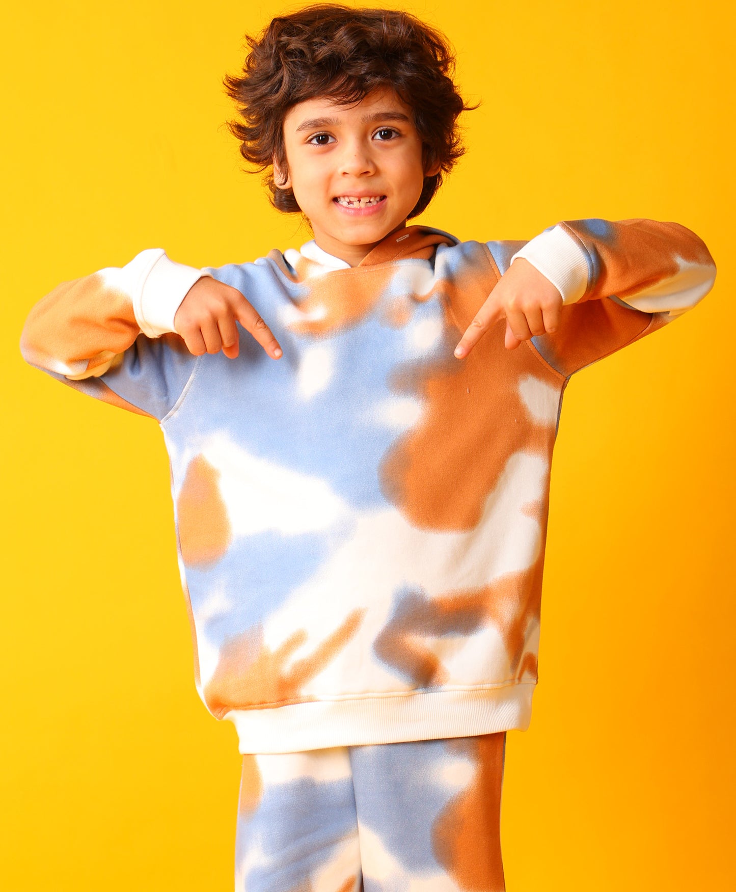 BLUE BROWN TIE DYE FLEECE HOODIE - BROWN