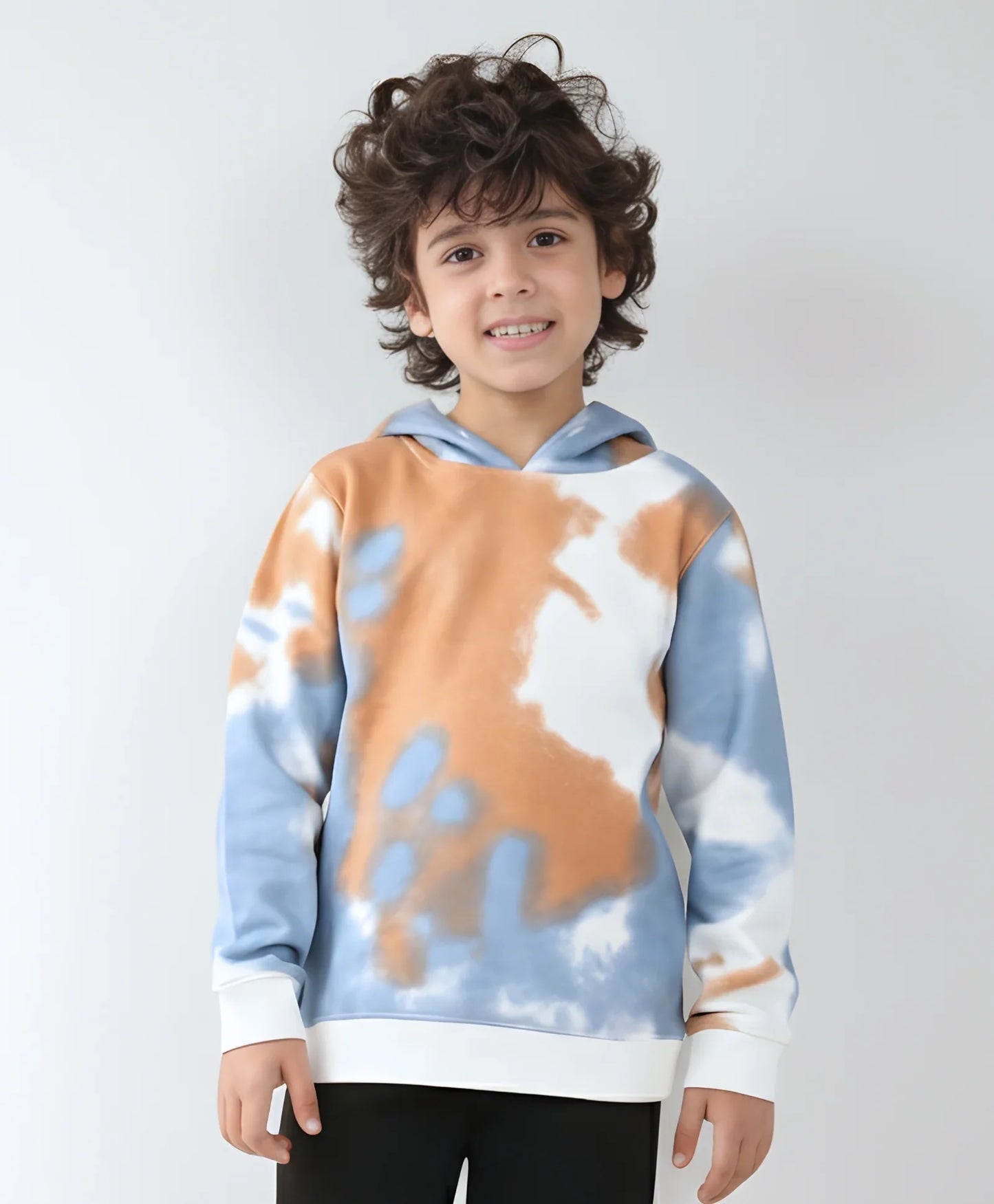 BLUE BROWN TIE DYE FLEECE HOODIE - BROWN