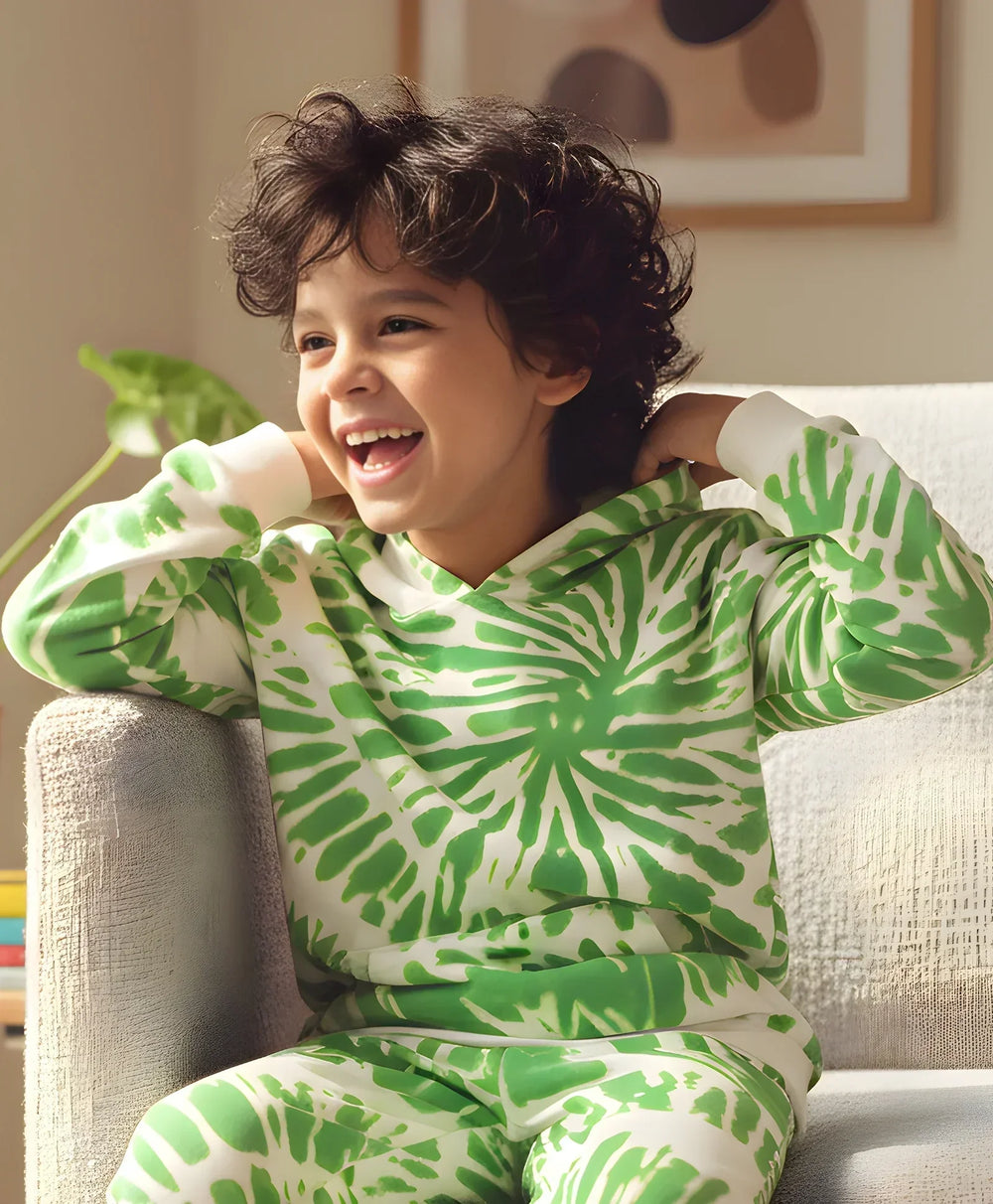 GREEN SWIRL BOYS FLEECE HOODIE - GREEN - Anthrilo 