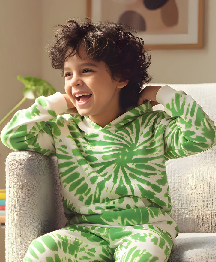 GREEN SWIRL BOYS FLEECE HOODIE - GREEN - Anthrilo 