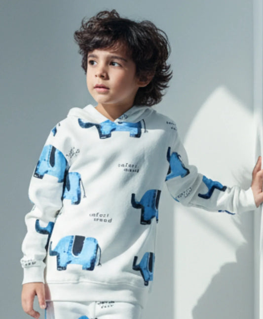 ELEPHANT SAFARI FLEECE HOODIE -OFF WHITE