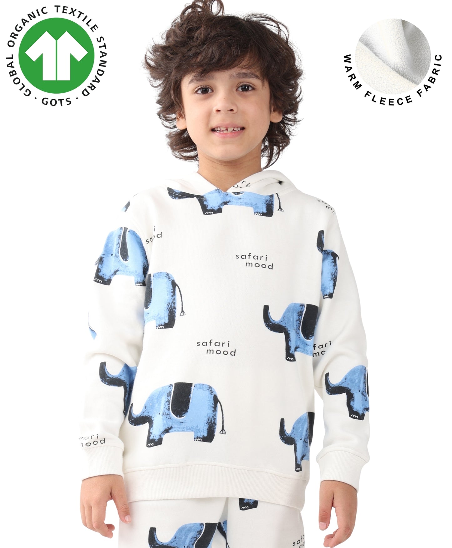 ELEPHANT SAFARI FLEECE HOODIE -OFF WHITE