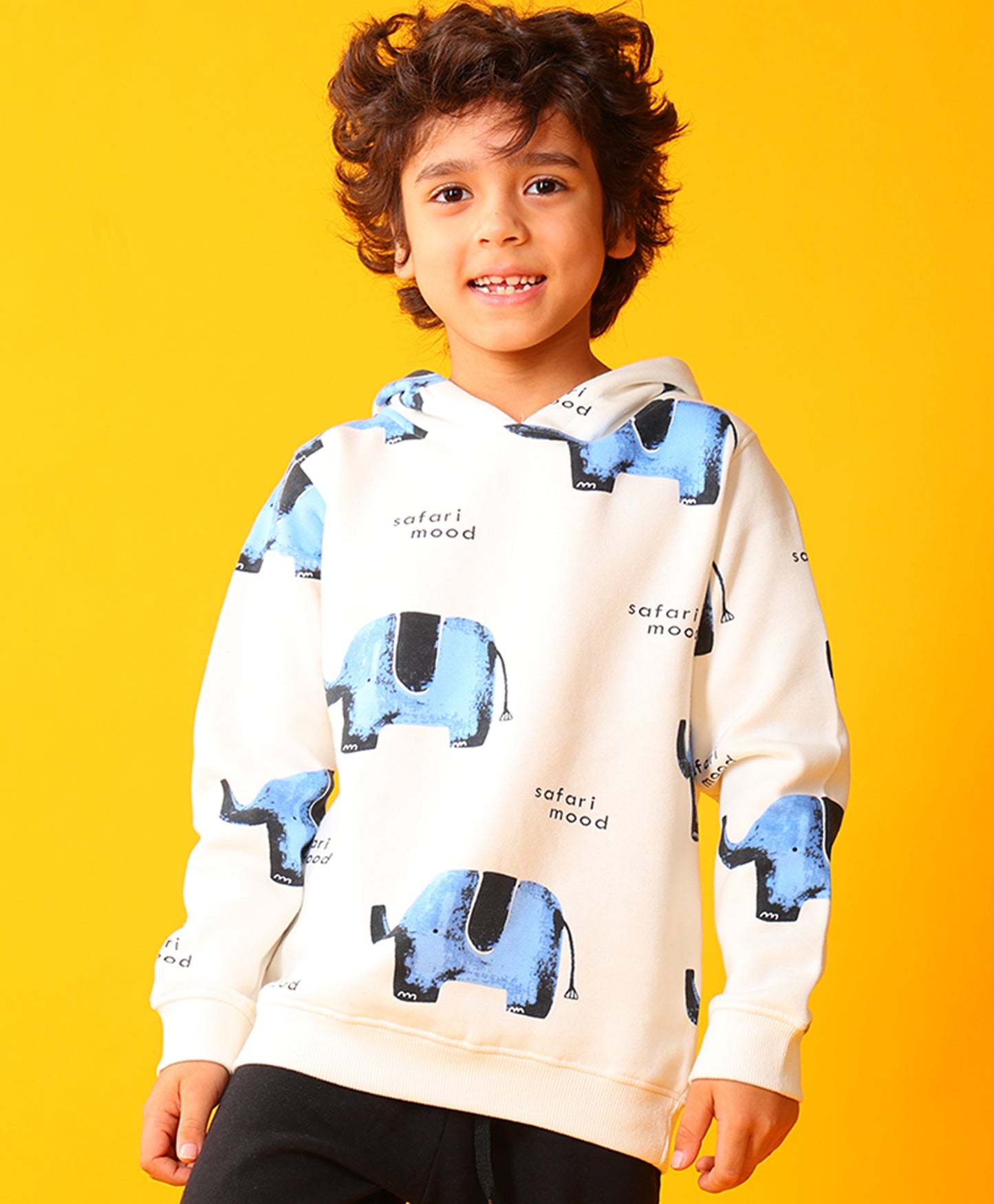 ELEPHANT SAFARI FLEECE HOODIE -OFF WHITE