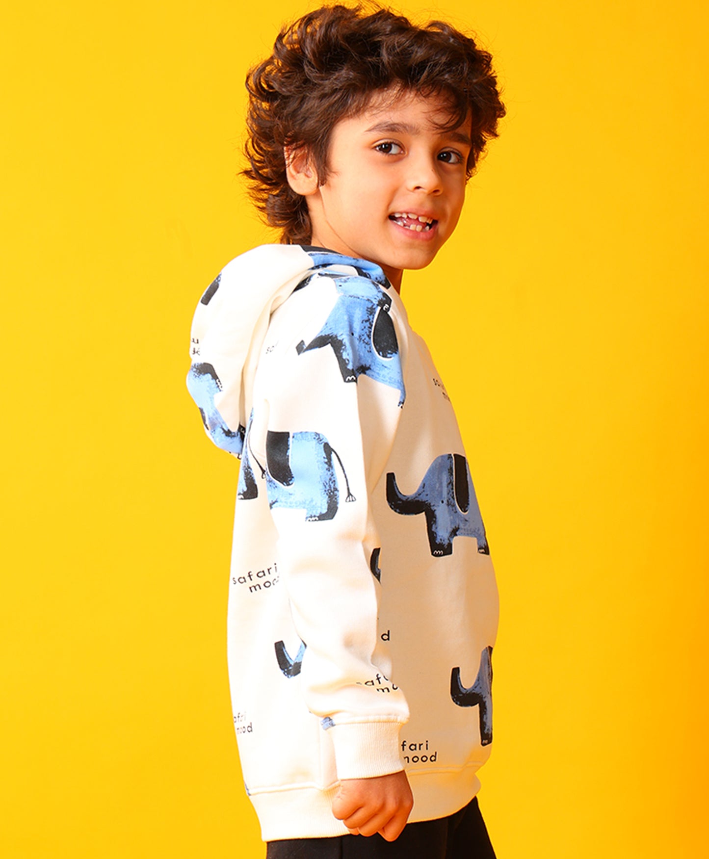 ELEPHANT SAFARI FLEECE HOODIE -OFF WHITE