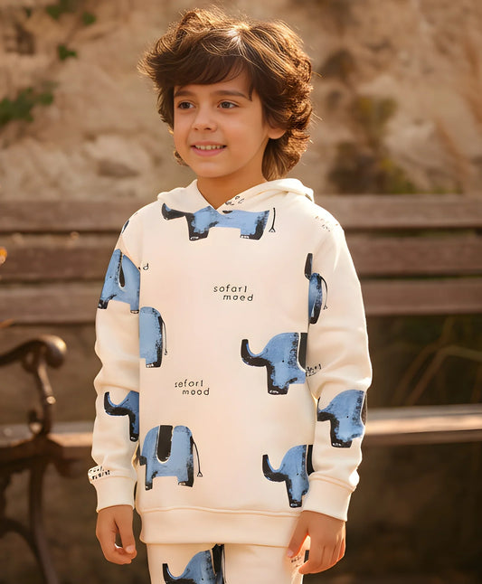 ELEPHANT SAFARI FLEECE HOODIE -OFF WHITE