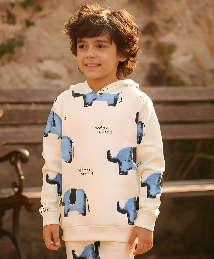 ELEPHANT SAFARI FLEECE HOODIE -OFF WHITE