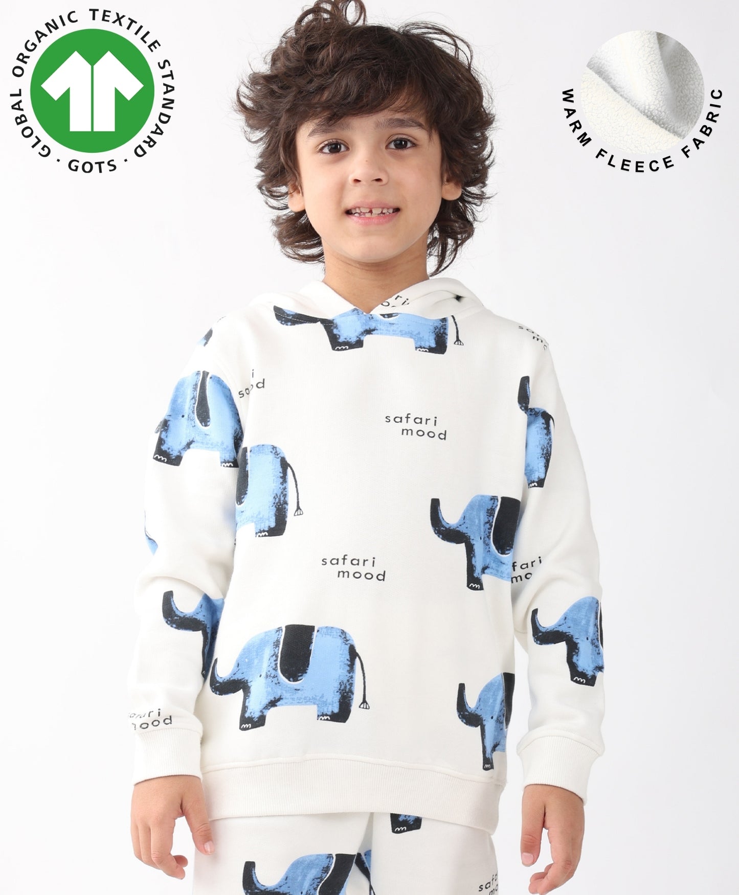 ELEPHANT SAFARI FLEECE HOODIE -OFF WHITE