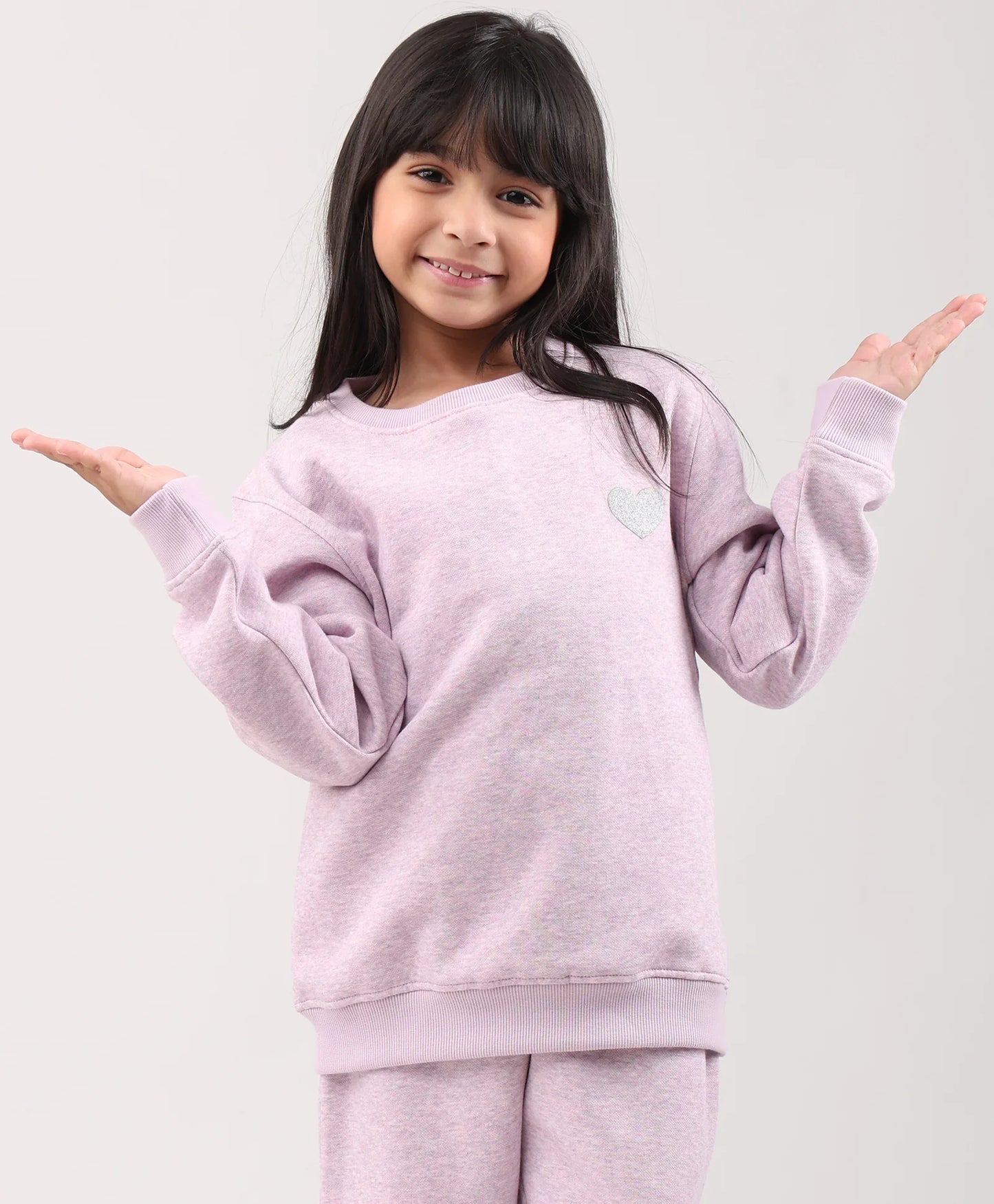 PURPLE MELANGE GIRLS FLEECE SWEATSHIRT - PURPLE