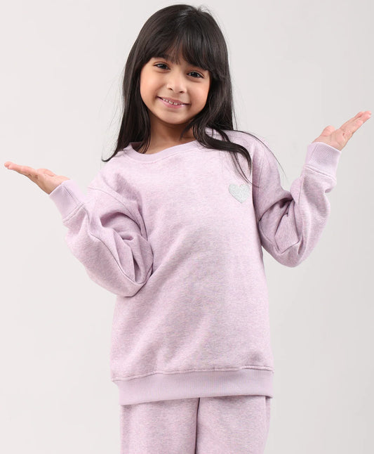 PURPLE MELANGE GIRLS FLEECE SWEATSHIRT - PURPLE