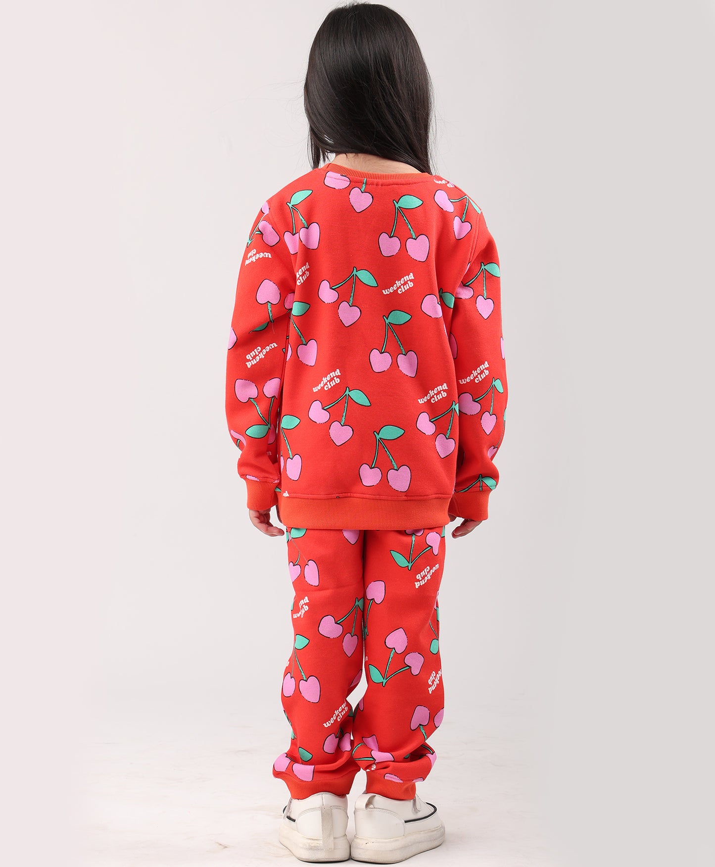CHERRY RED FLEECE GIRLS SWEATSHIRT JOGGER SET - RED