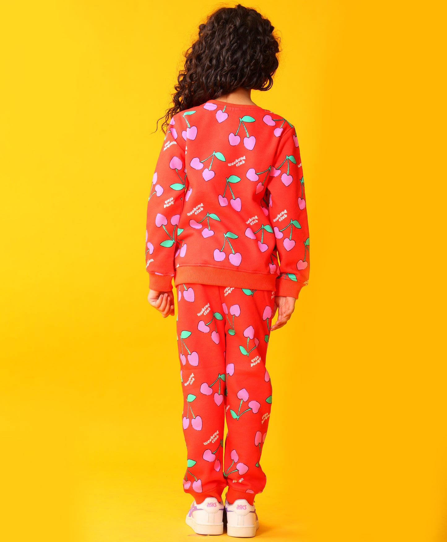 CHERRY RED FLEECE GIRLS SWEATSHIRT JOGGER SET - RED