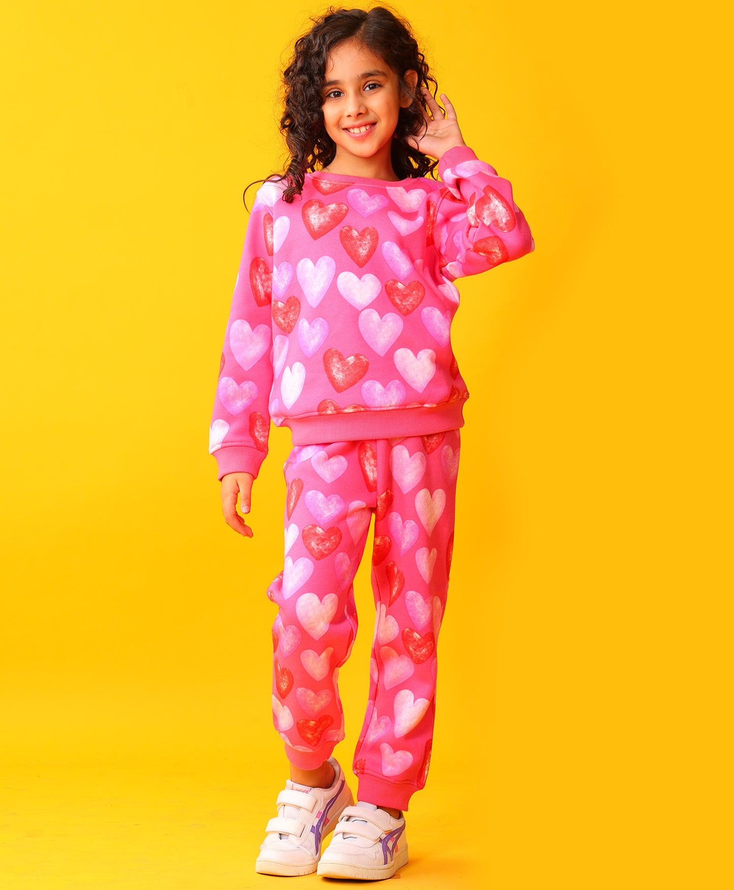 HEART PINK FLEECE GIRLS SWEATSHIRT JOGGER SET - PINK